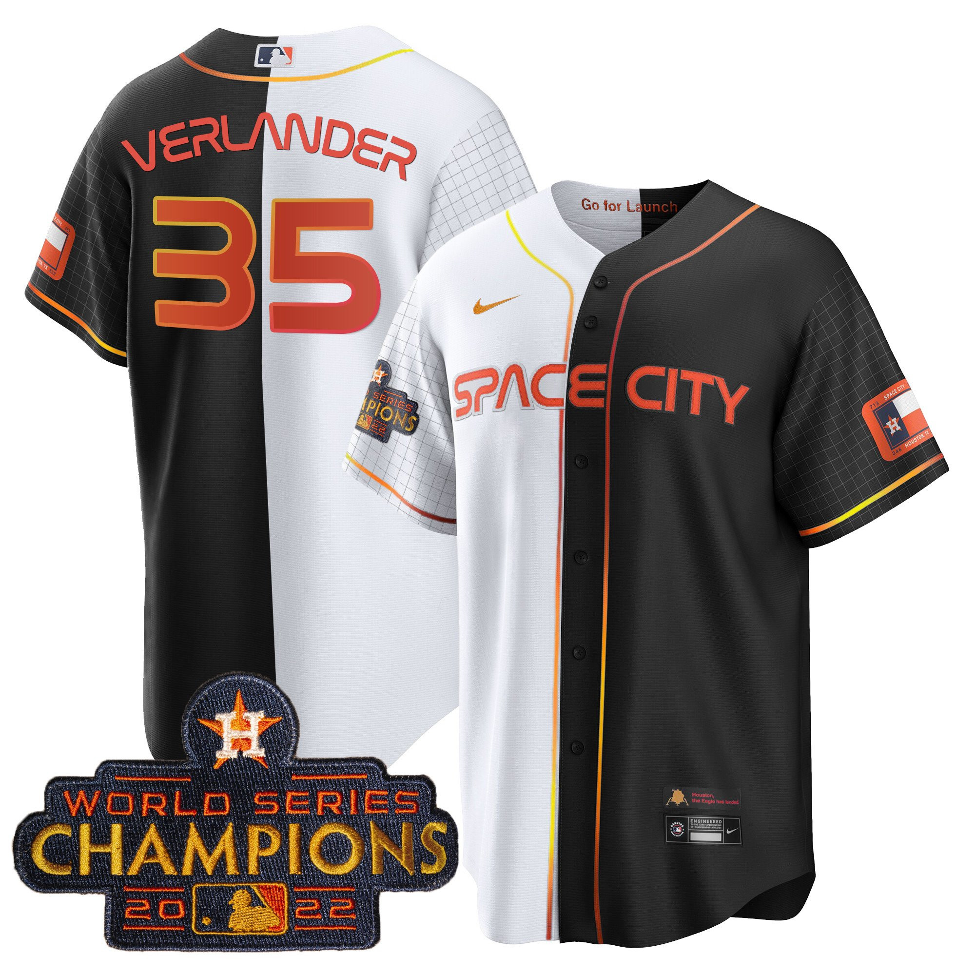 Justin Verlander Men's Houston Astros 2023 Space City Champions Gold Split Cool B&W Jersey - All Stitched