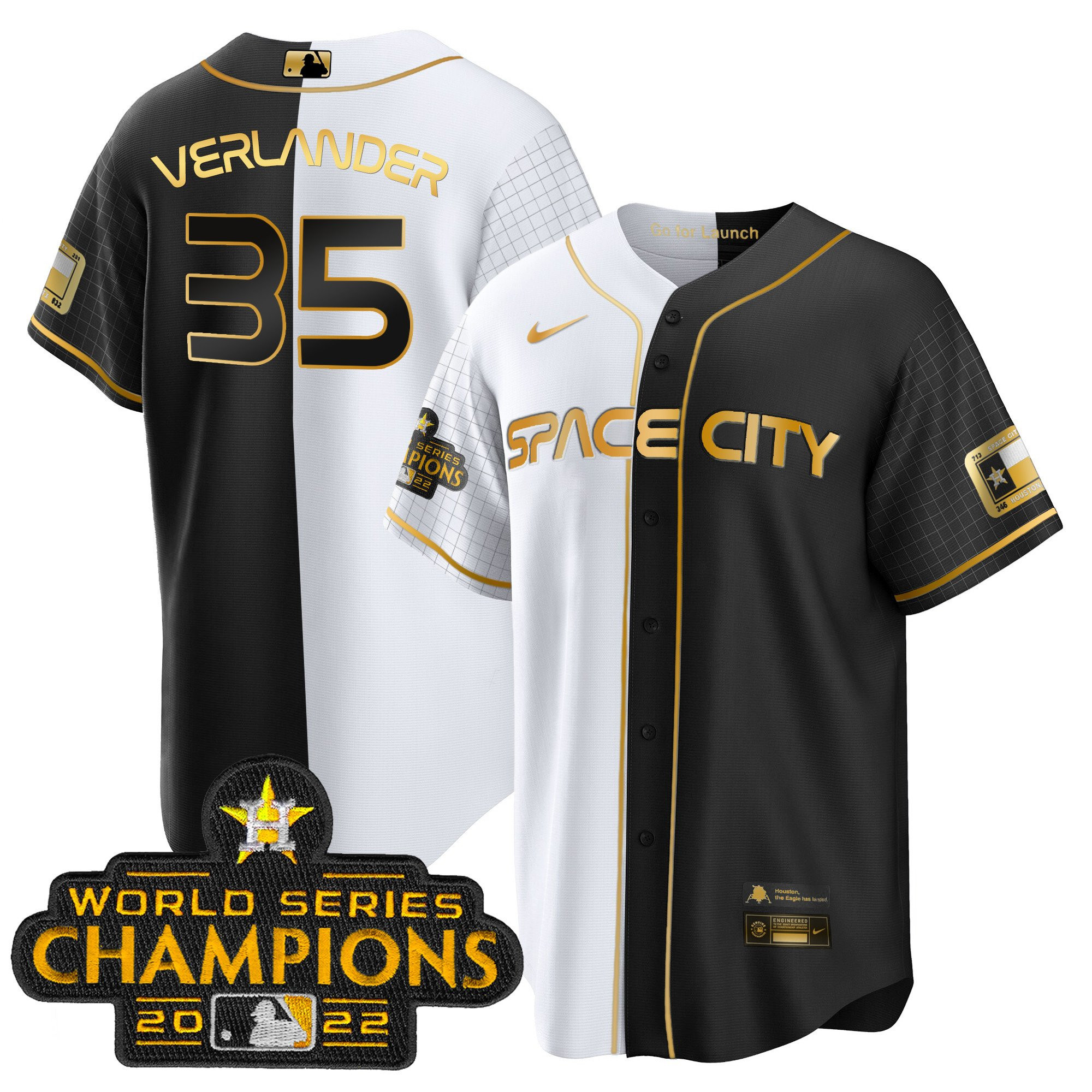 Justin Verlander Men's Houston Astros 2023 Space City Champions Gold Split Cool Gold Jersey - All Stitched