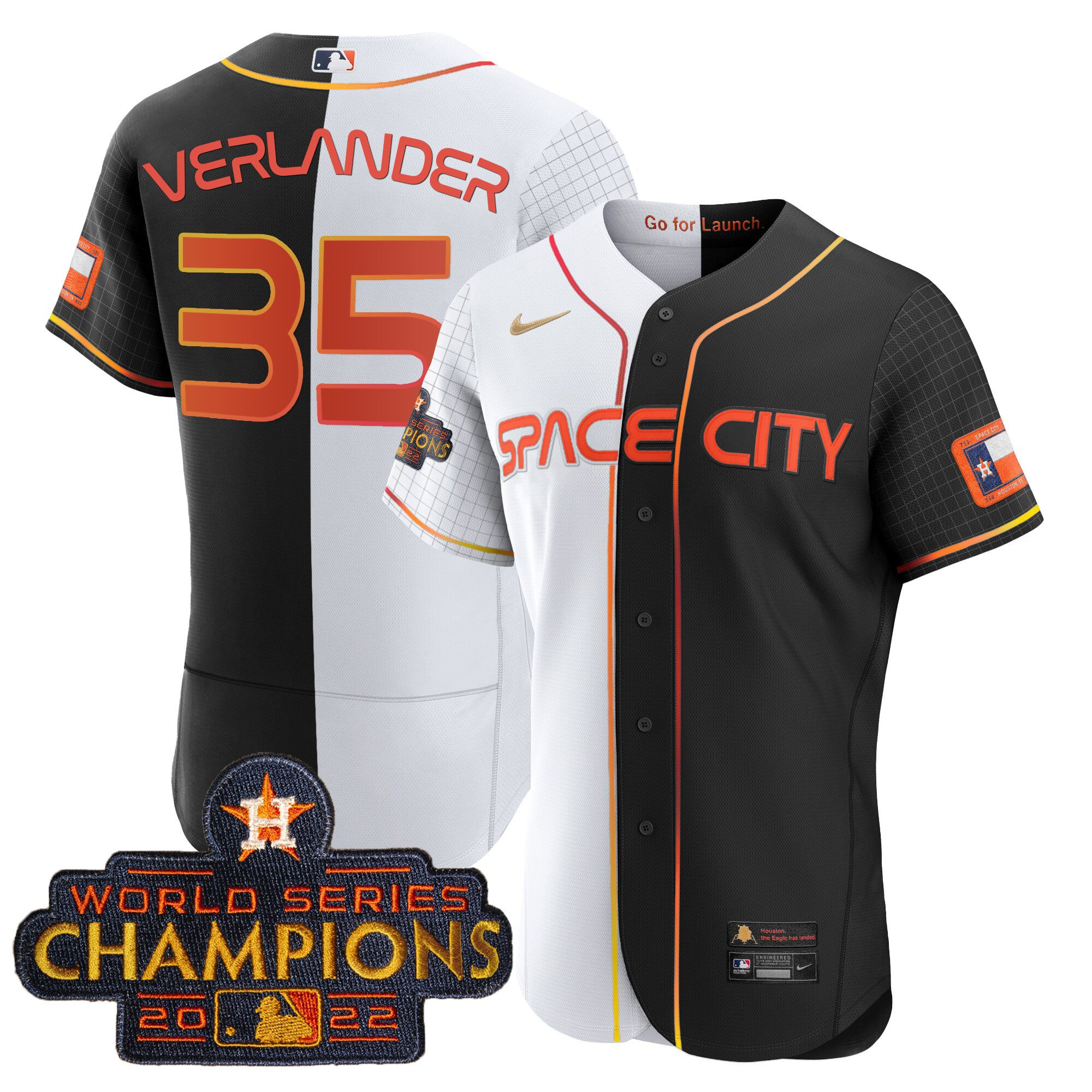 Justin Verlander Men's Houston Astros 2023 Space City Champions Gold Split Flex B&W Jersey - All Stitched