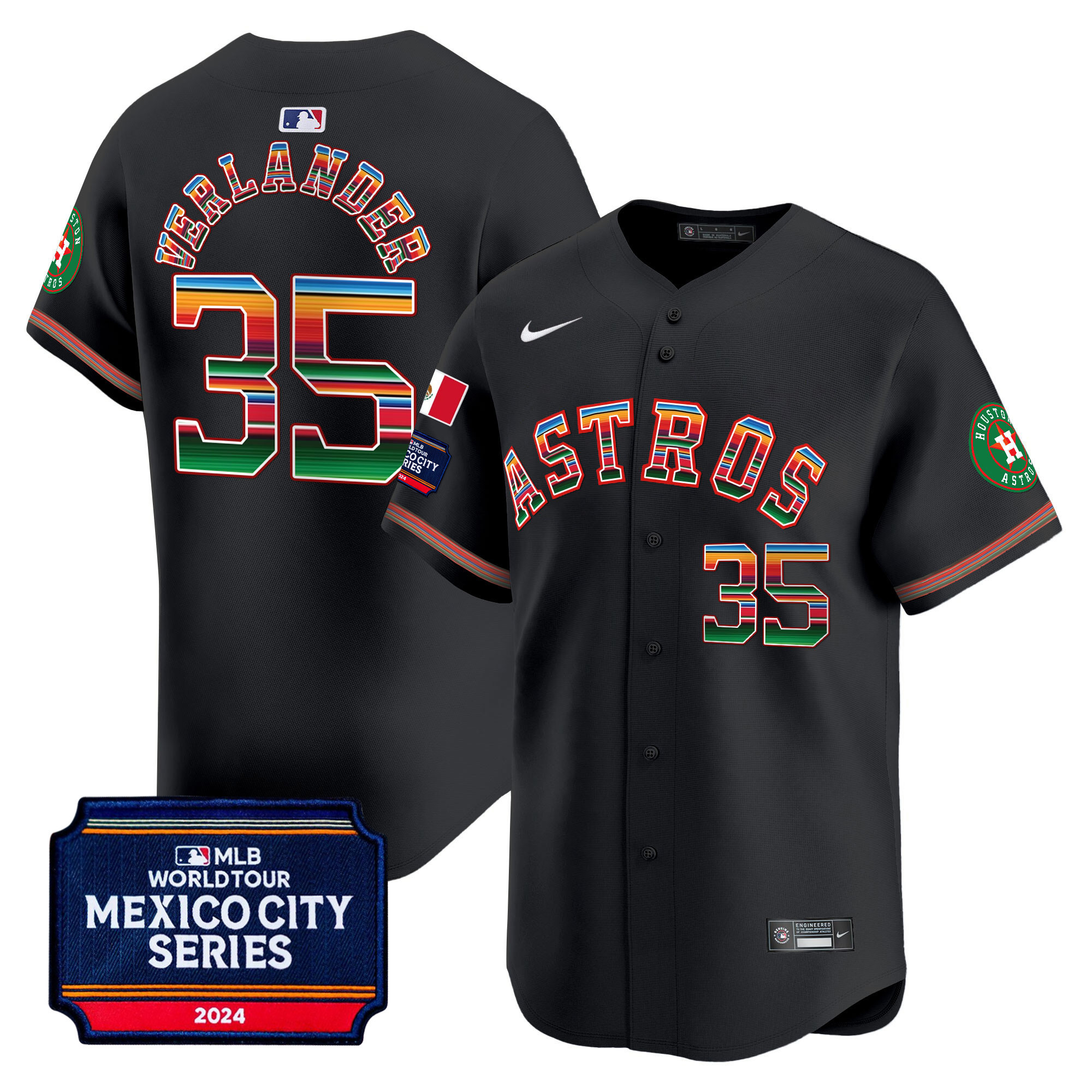 Justin Verlander Men's Houston Astros 2024 Mexico City Series Patch Vapor Premier Limited Black Jersey - All Stitched