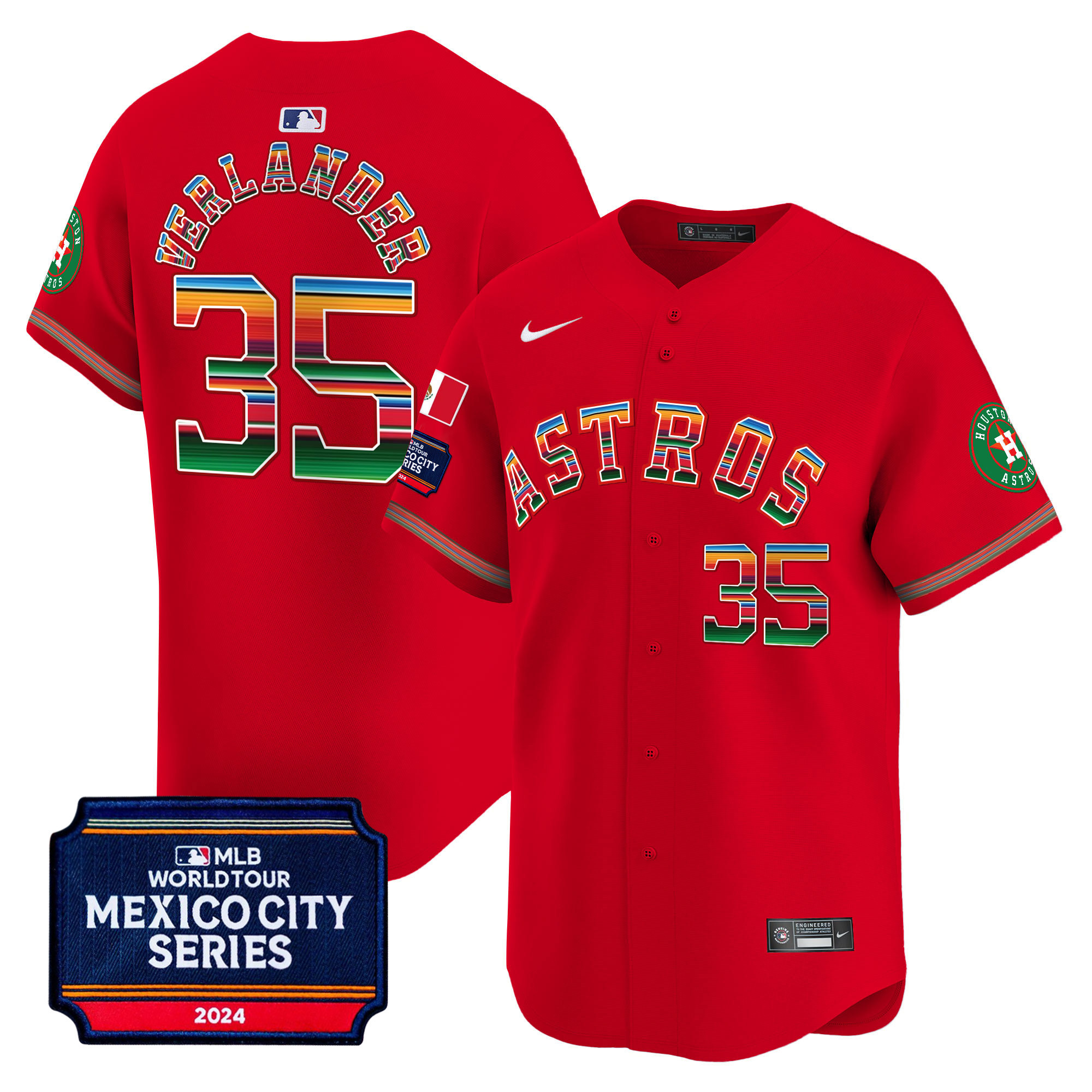 Justin Verlander Men's Houston Astros 2024 Mexico City Series Patch Vapor Premier Limited Red Jersey - All Stitched