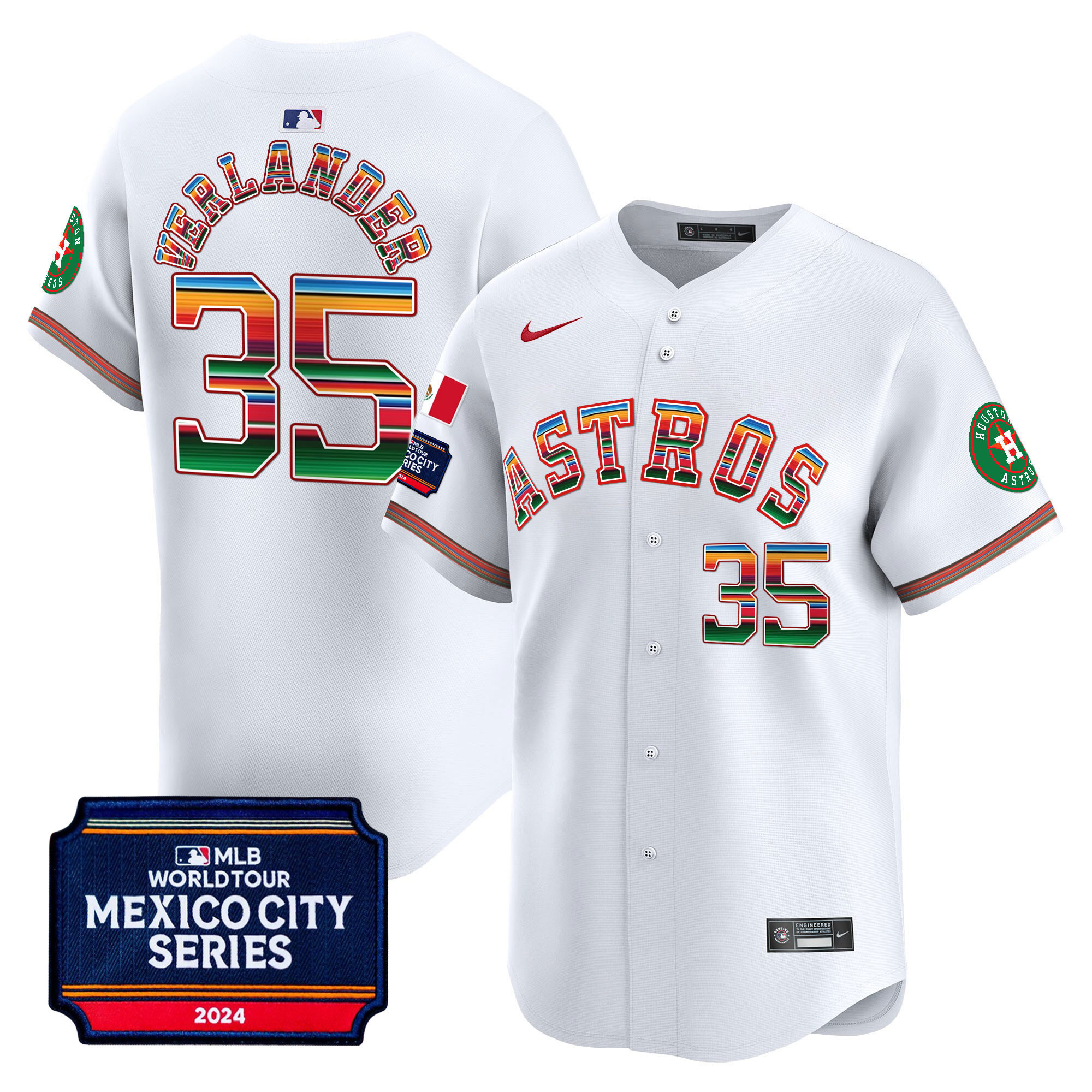 Justin Verlander Men's Houston Astros 2024 Mexico City Series Patch Vapor Premier Limited White Jersey - All Stitched