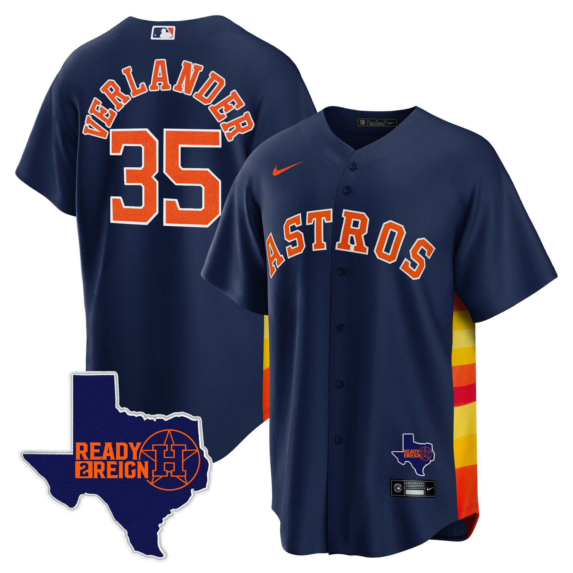 Justin Verlander Men's Houston Astros 2024 Ready 2 Reign Cool Base Navy Jersey - All Stitched