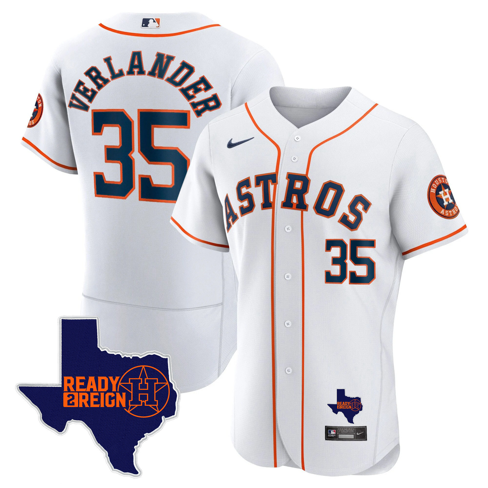 Justin Verlander Men's Houston Astros 2024 Ready 2 Reign Flex Base Home Jersey - All Stitched