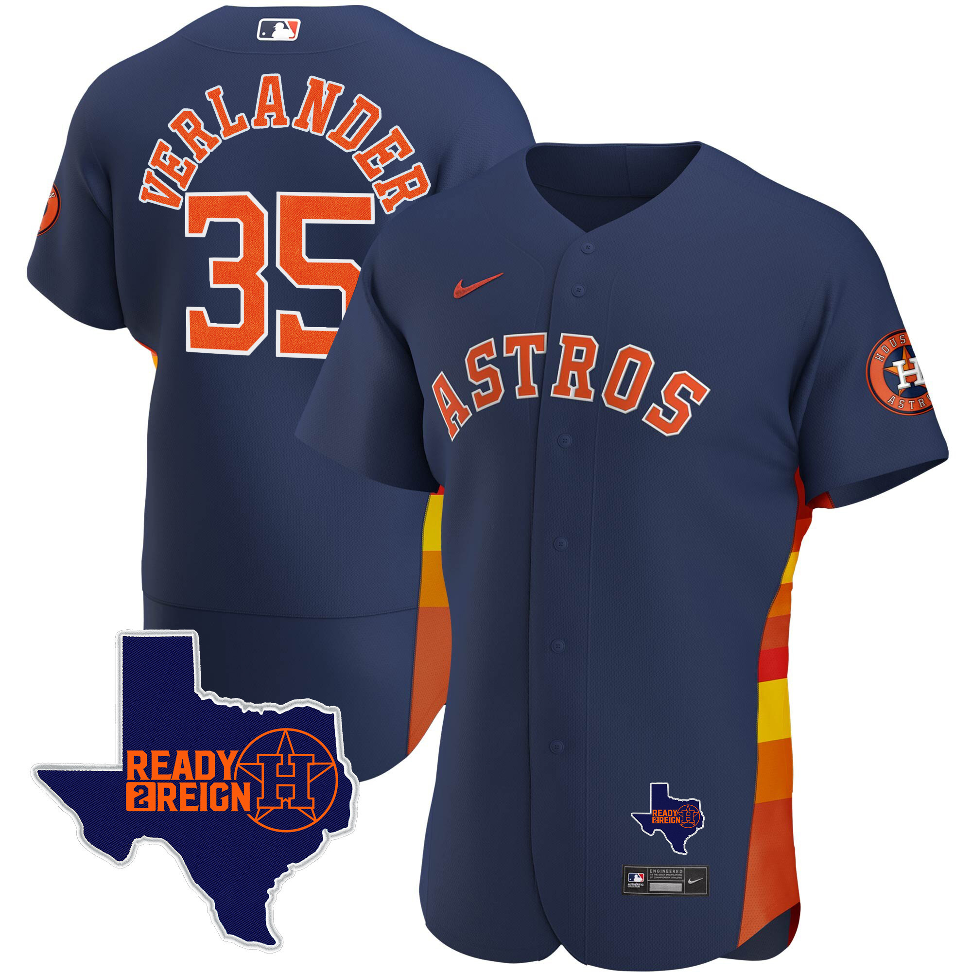 Justin Verlander Men's Houston Astros 2024 Ready 2 Reign Flex Base Navy Jersey - All Stitched