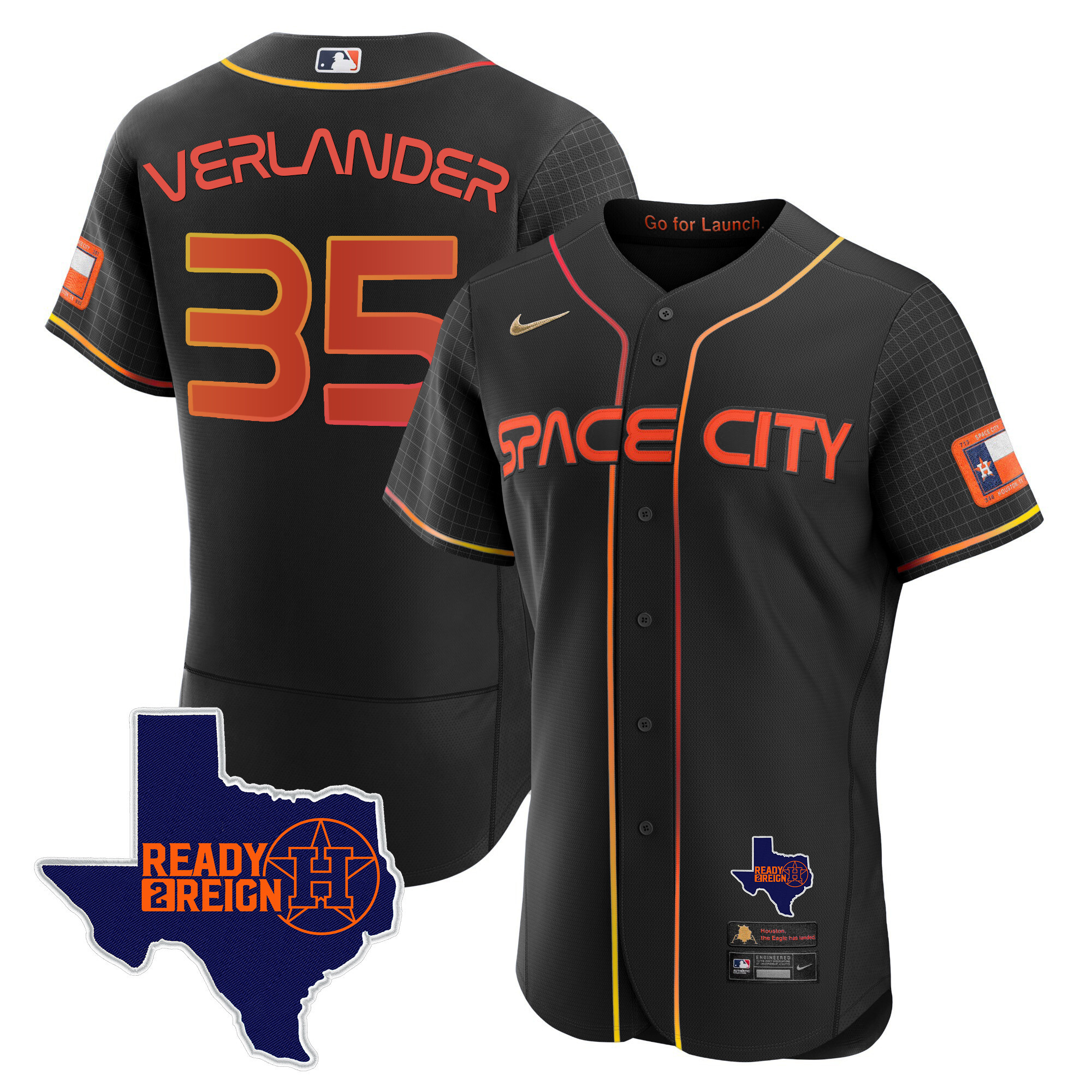 Justin Verlander Men's Houston Astros 2024 Space City Ready 2 Reign Flex Base Black Jersey - All Stitched