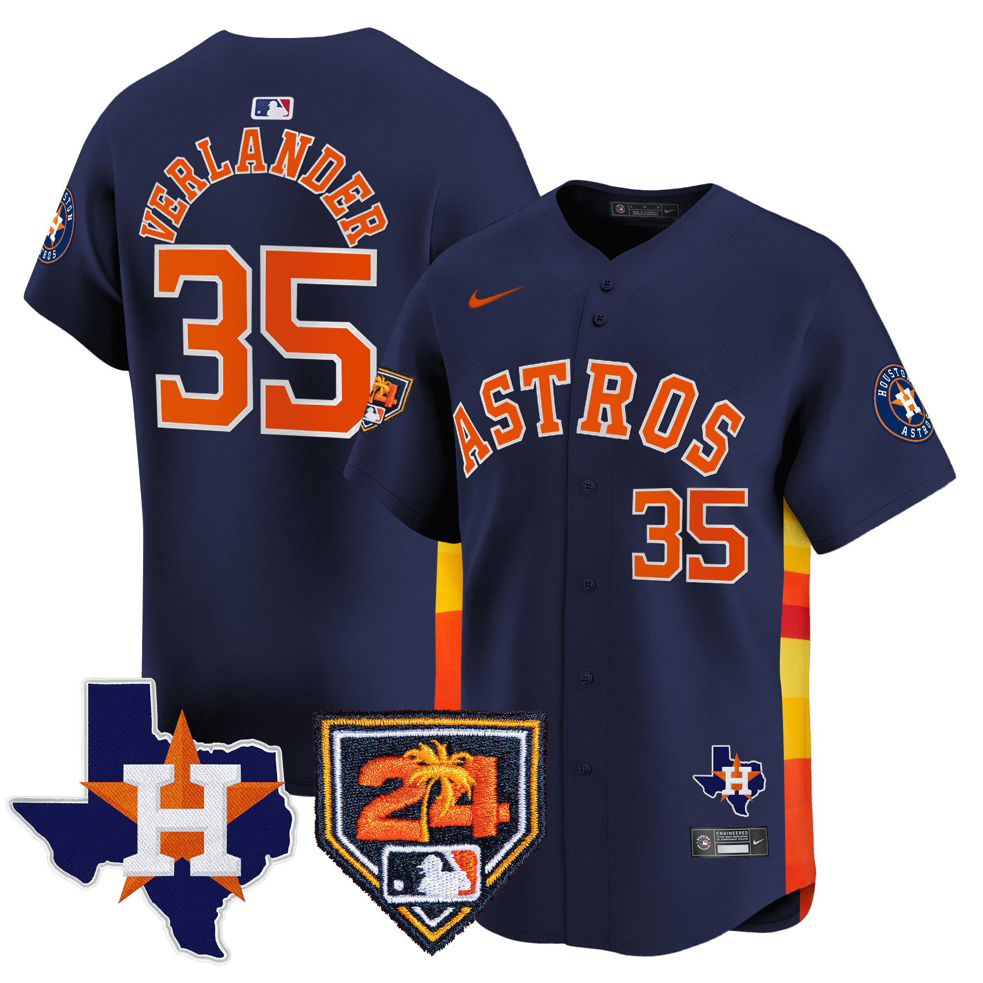 Justin Verlander Men's Houston Astros 2024 Spring Training & Texas Patch Vapor Premier Limited Navy Jersey - All Stitched