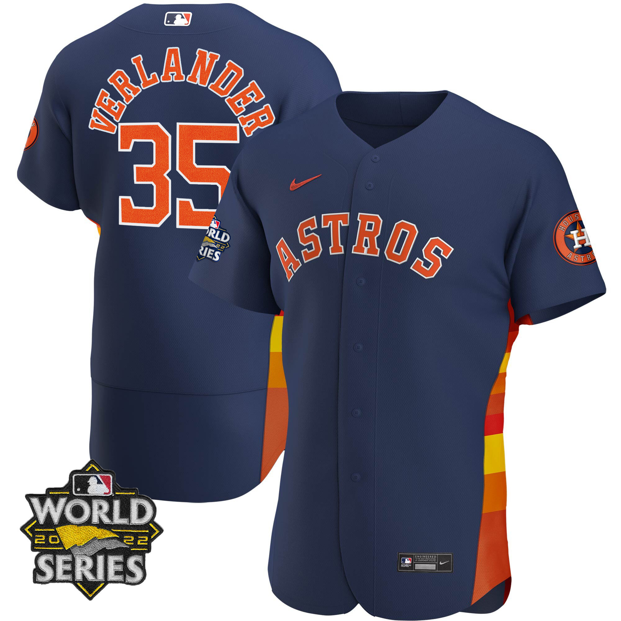 Justin Verlander Men's Houston Astros Alternate Navy 2022 World Series Player Flex Base Jersey - All Stitched
