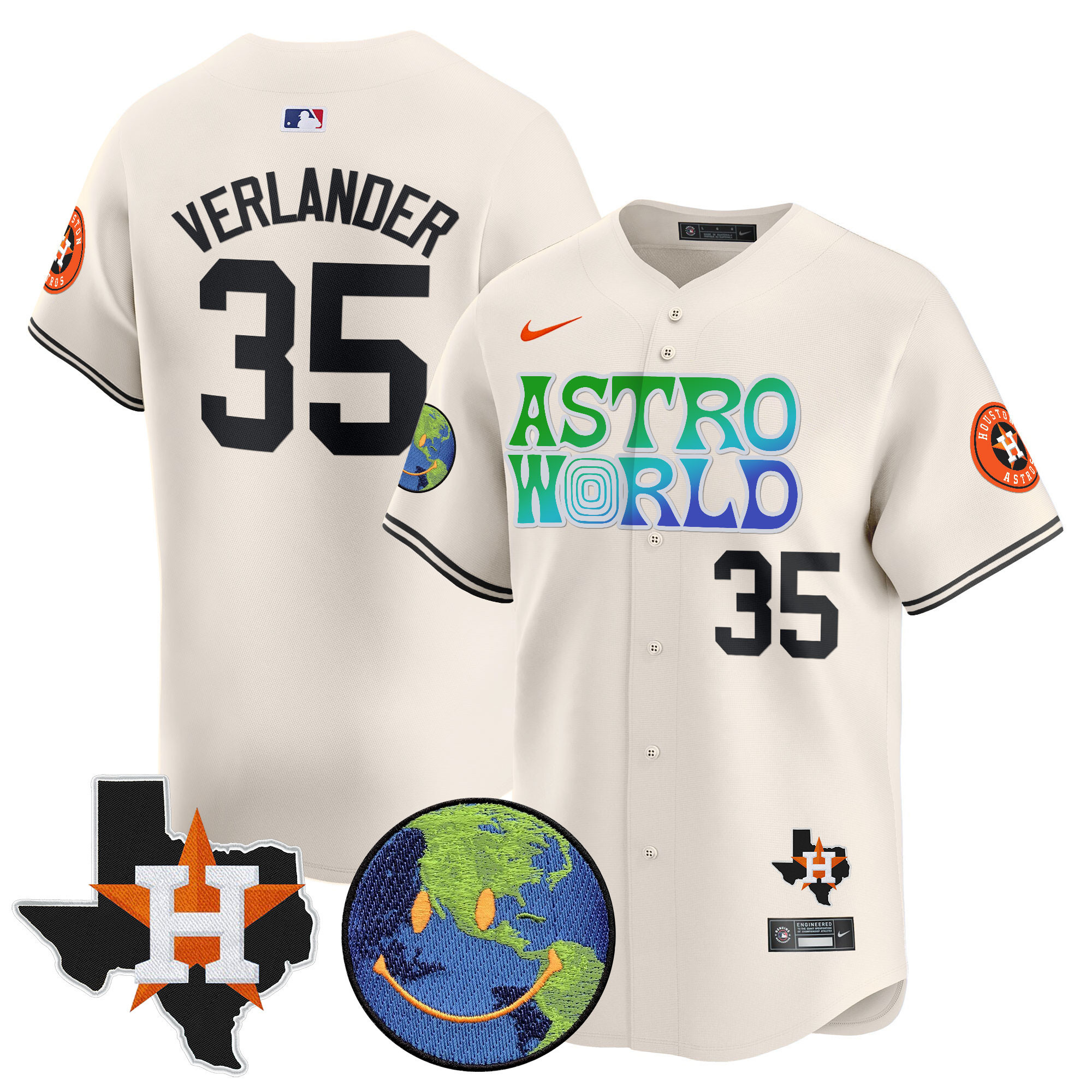 Justin Verlander Men's Houston Astros Cactus Jack Astro World Vapor Premier Limited Cream Jersey - All Stitched