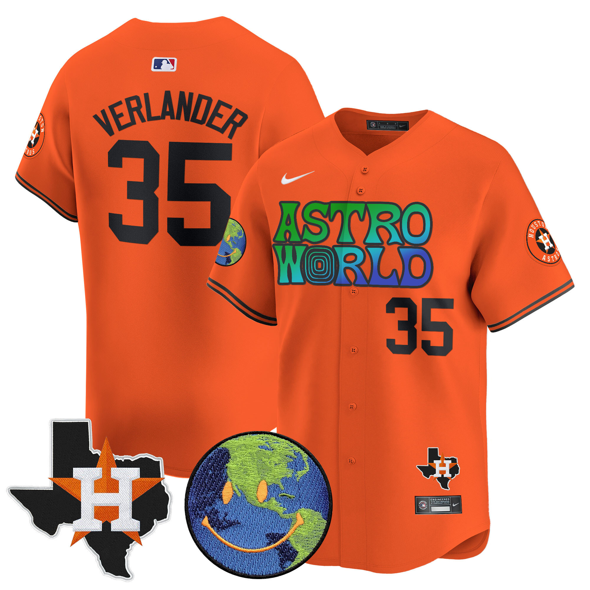 Justin Verlander Men's Houston Astros Cactus Jack Astro World Vapor Premier Limited Orange Jersey - All Stitched
