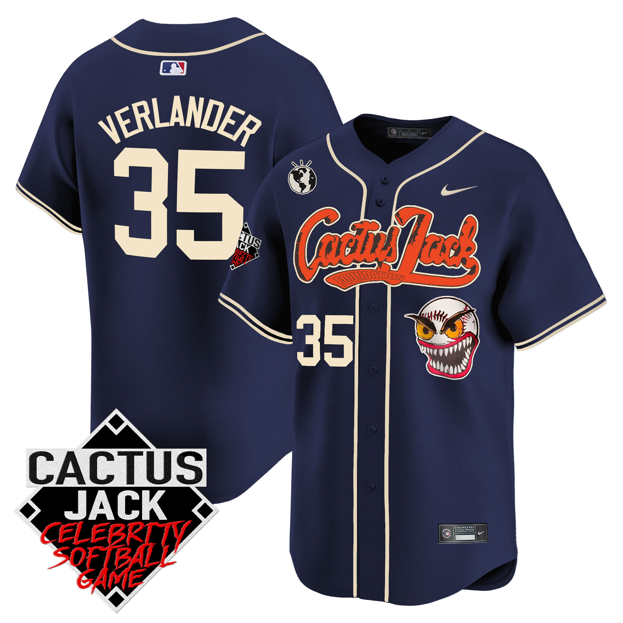 Justin Verlander Men's Houston Astros Cactus Jack Celebrity Softball Game Patch Vapor Premier Limited Navy Jersey - All Stitched