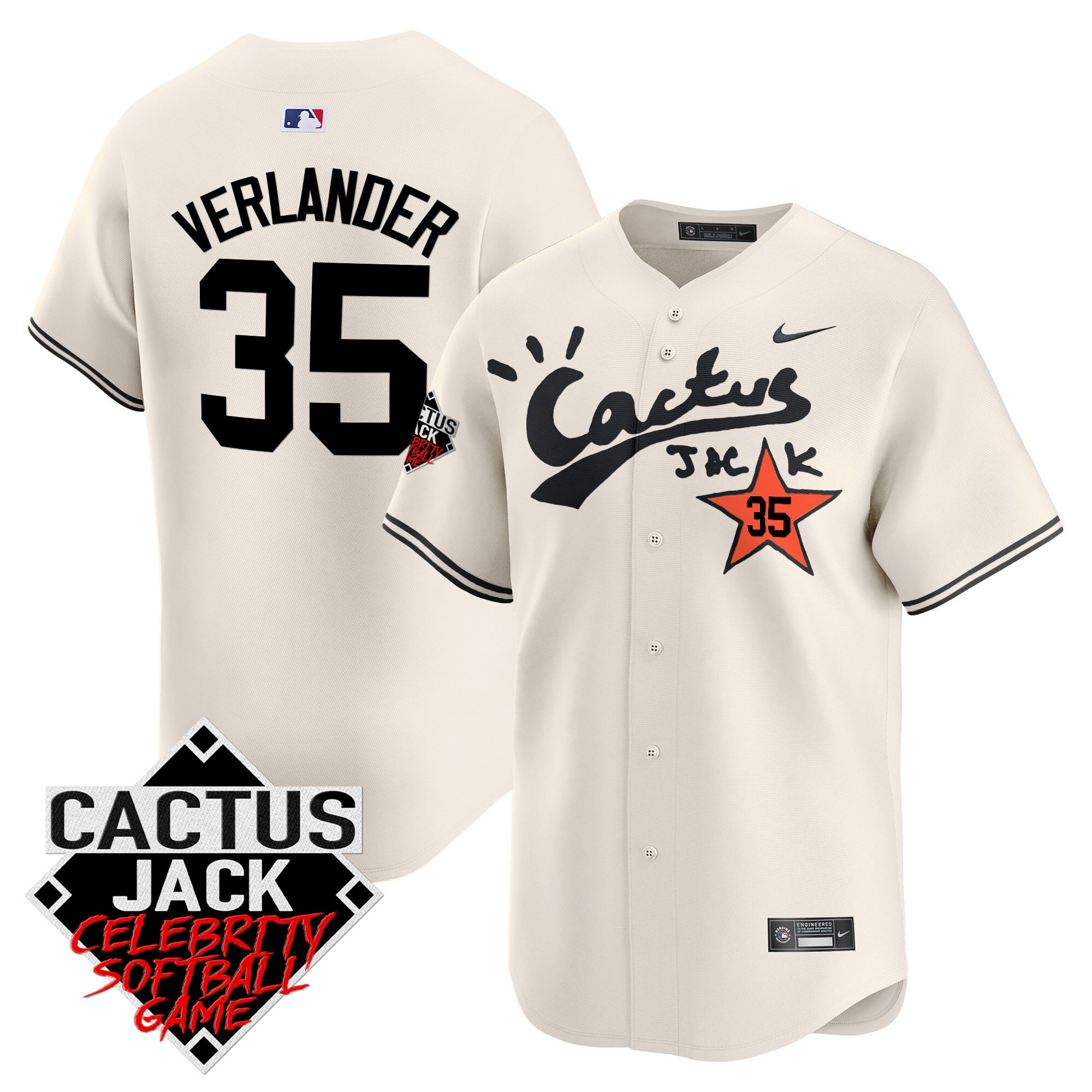 Justin Verlander Men's Houston Astros Cactus Jack Celebrity Softball Game Patch Vapor Premier Limited V2 Cream Jersey - All Stitched