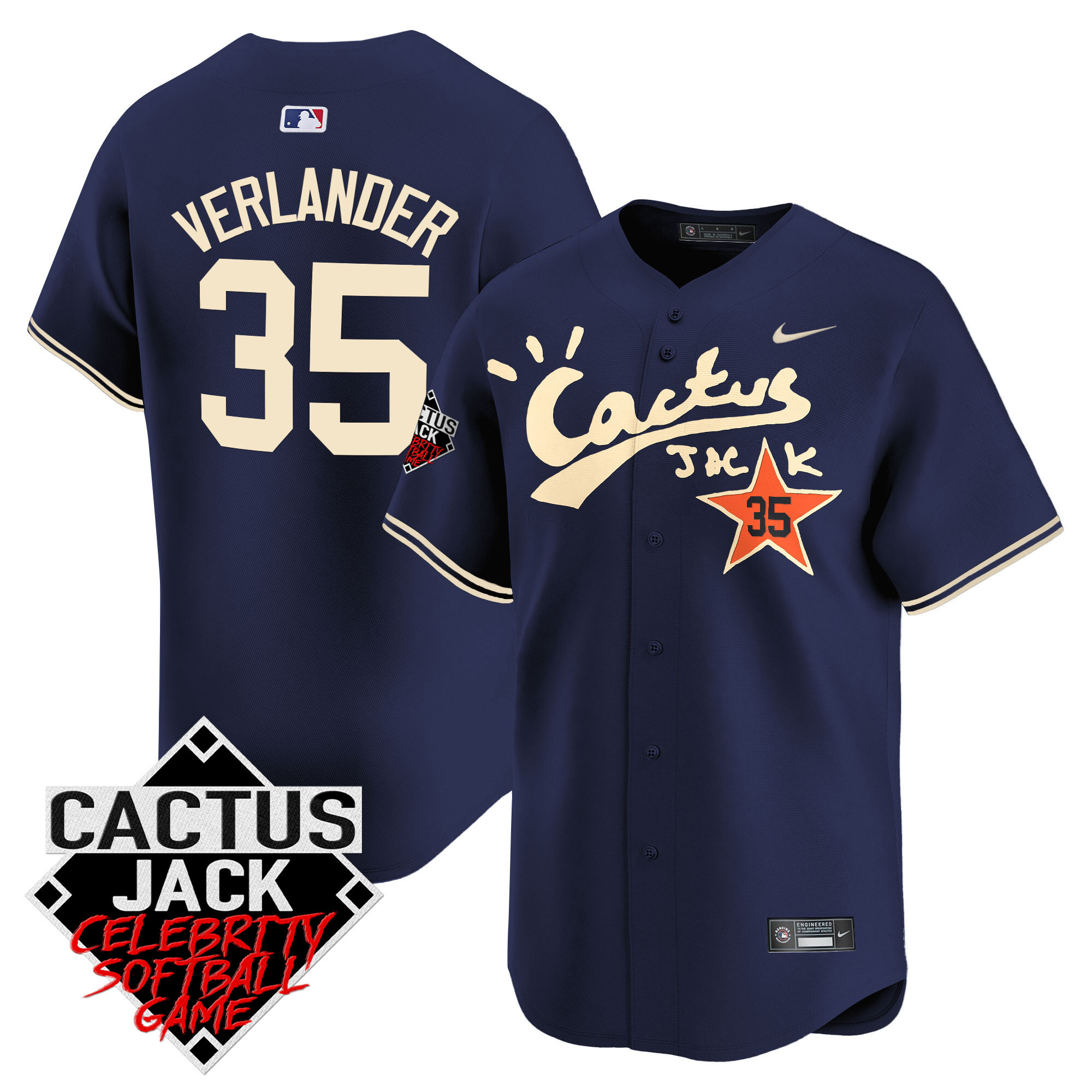 Justin Verlander Men's Houston Astros Cactus Jack Celebrity Softball Game Patch Vapor Premier Limited V2 Navy Jersey - All Stitched