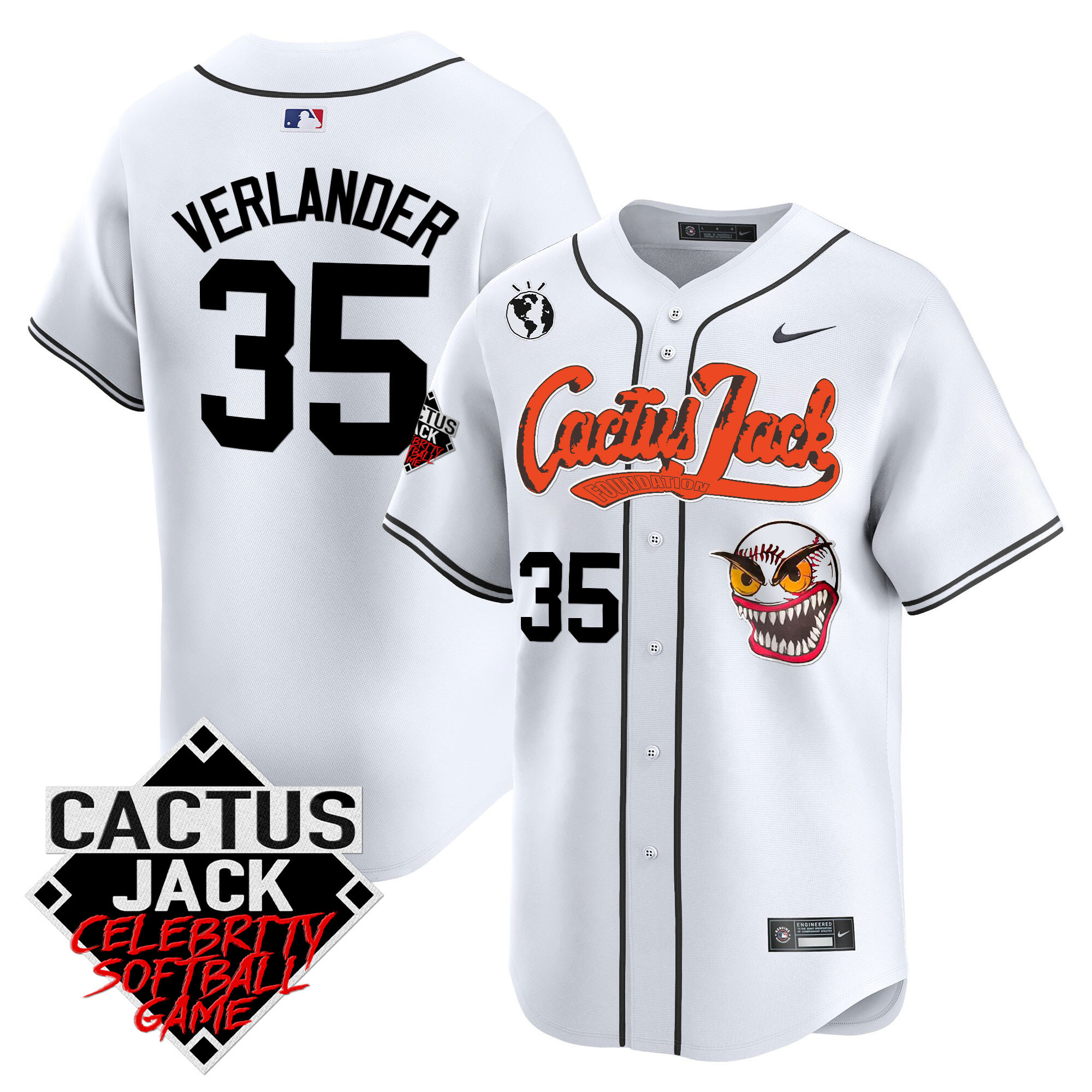 Justin Verlander Men's Houston Astros Cactus Jack Celebrity Softball Game Patch Vapor Premier Limited White Jersey - All Stitched