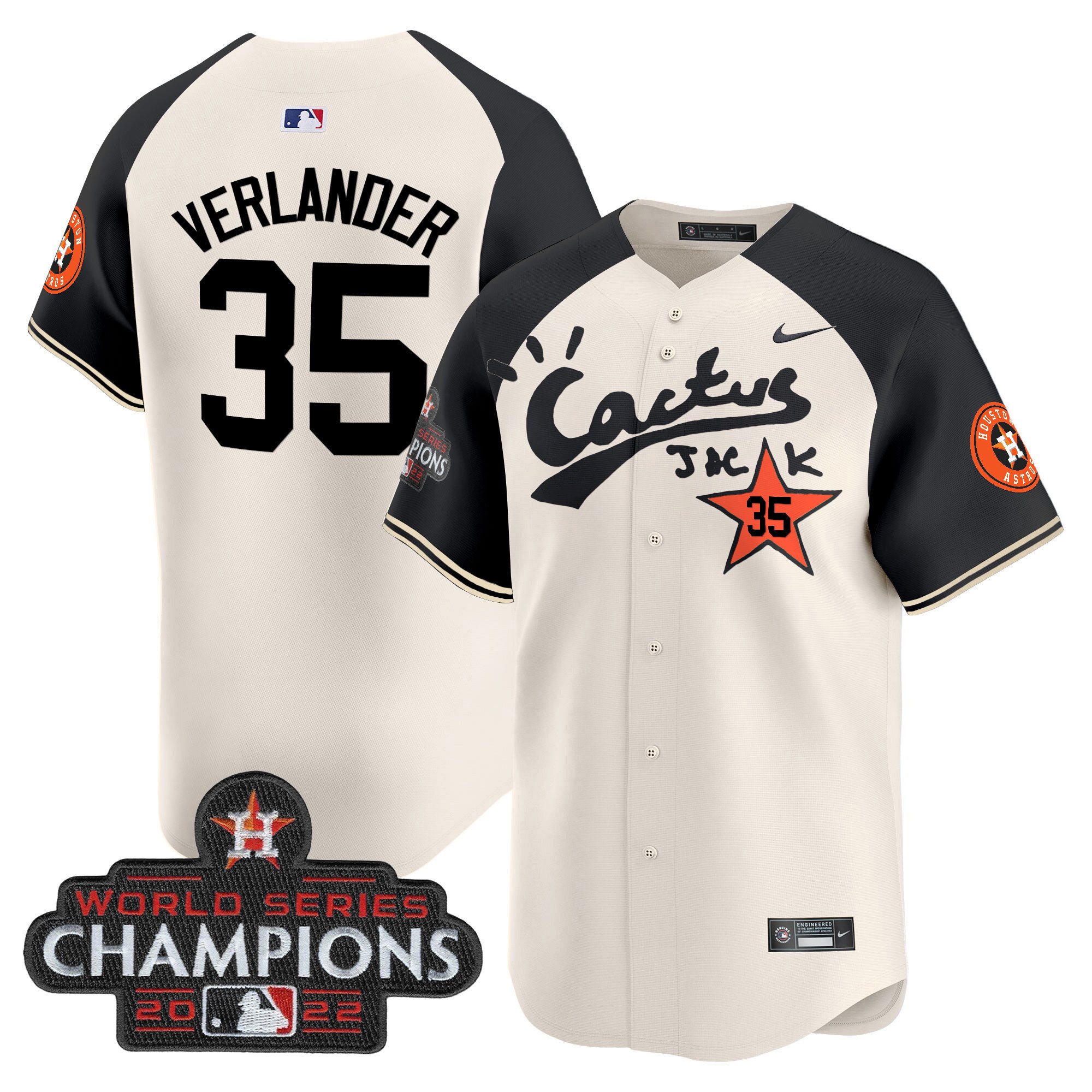 Justin Verlander Men's Houston Astros Cactus Jack Champions Patch Vapor Premier Limited Cream Alternate Jersey - All Stitched