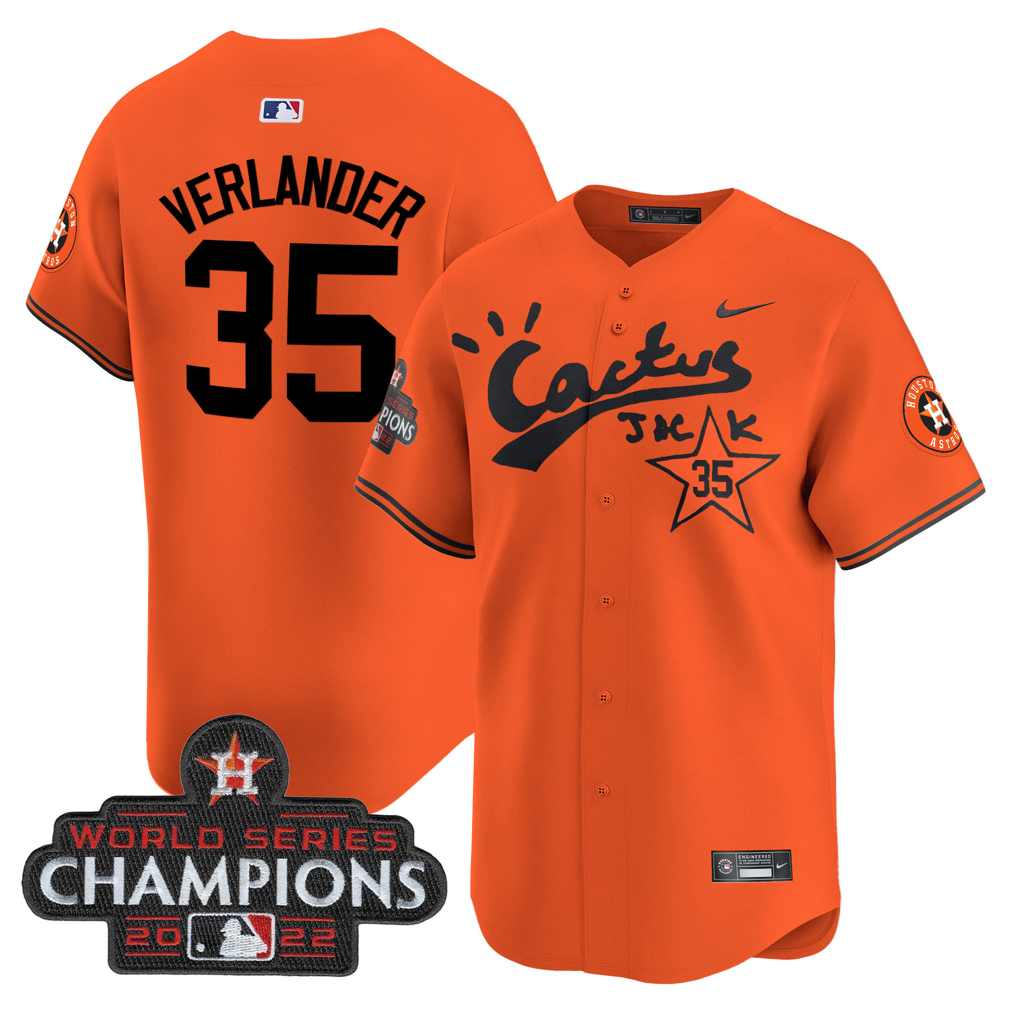 Justin Verlander Men's Houston Astros Cactus Jack Champions Patch Vapor Premier Limited Orange Jersey - All Stitched
