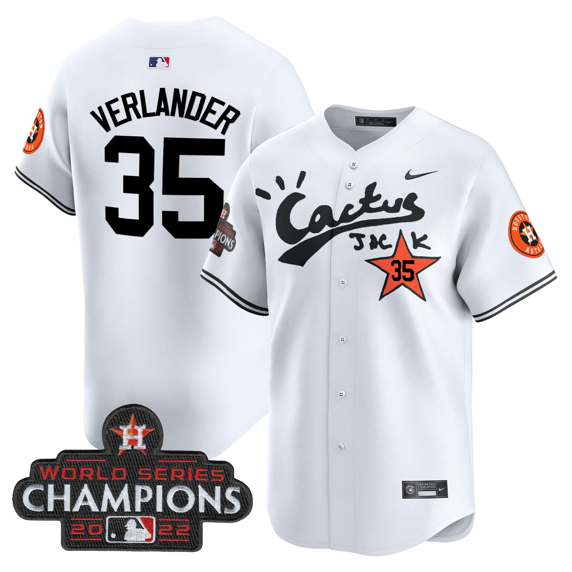 Justin Verlander Men's Houston Astros Cactus Jack Champions Patch Vapor Premier Limited White Jersey - All Stitched