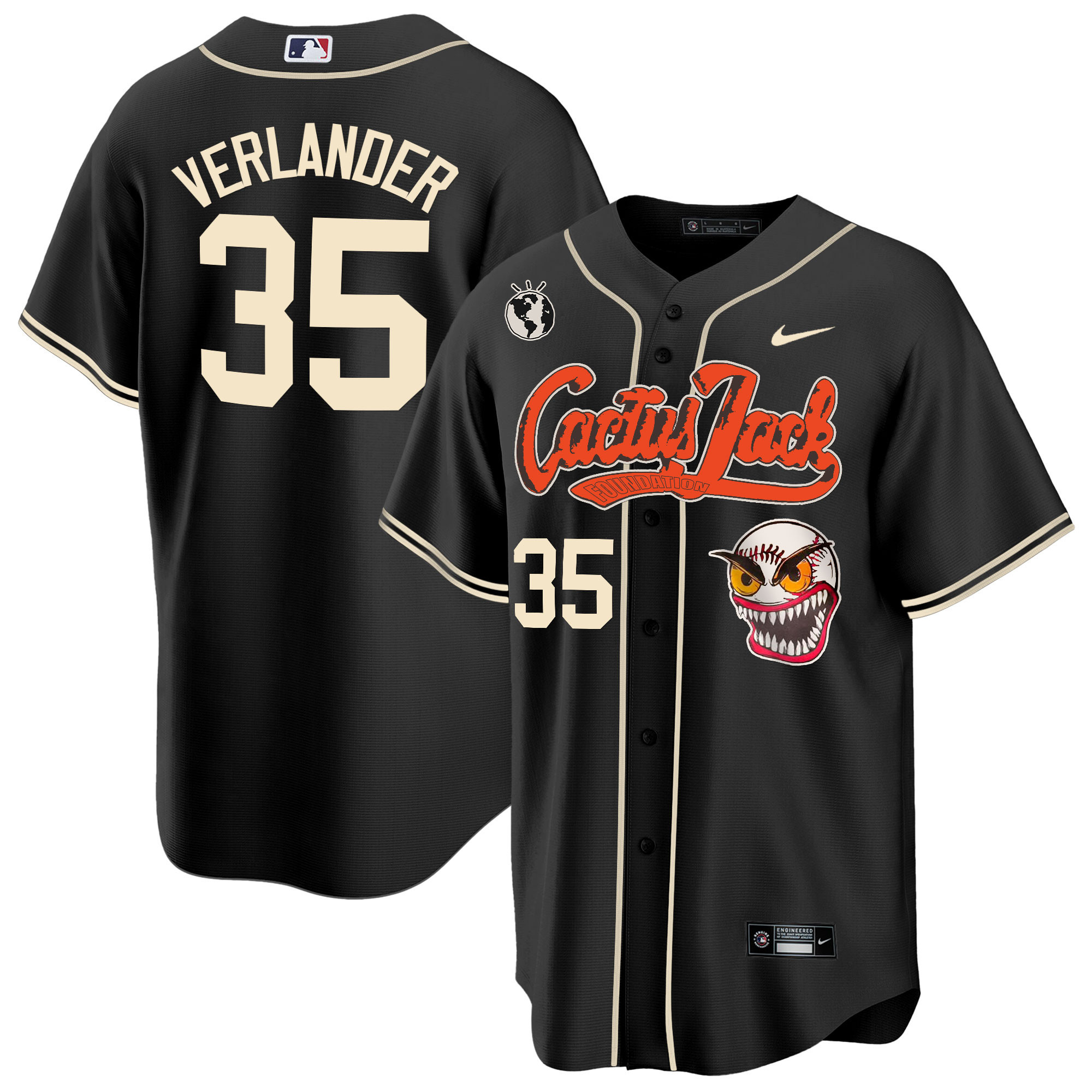 Justin Verlander Men's Houston Astros Cactus Jack Cool Base Black Jersey - All Stitched