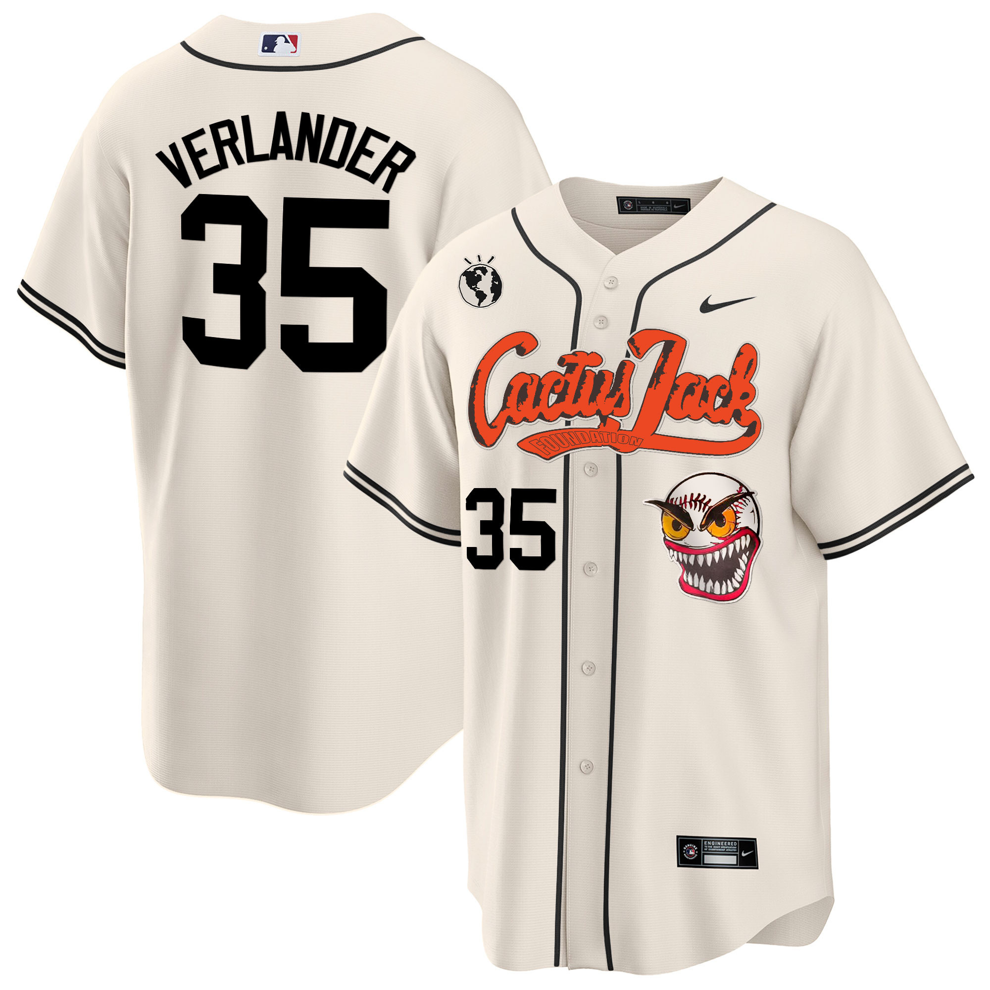 Justin Verlander Men's Houston Astros Cactus Jack Cool Base Cream Jersey - All Stitched