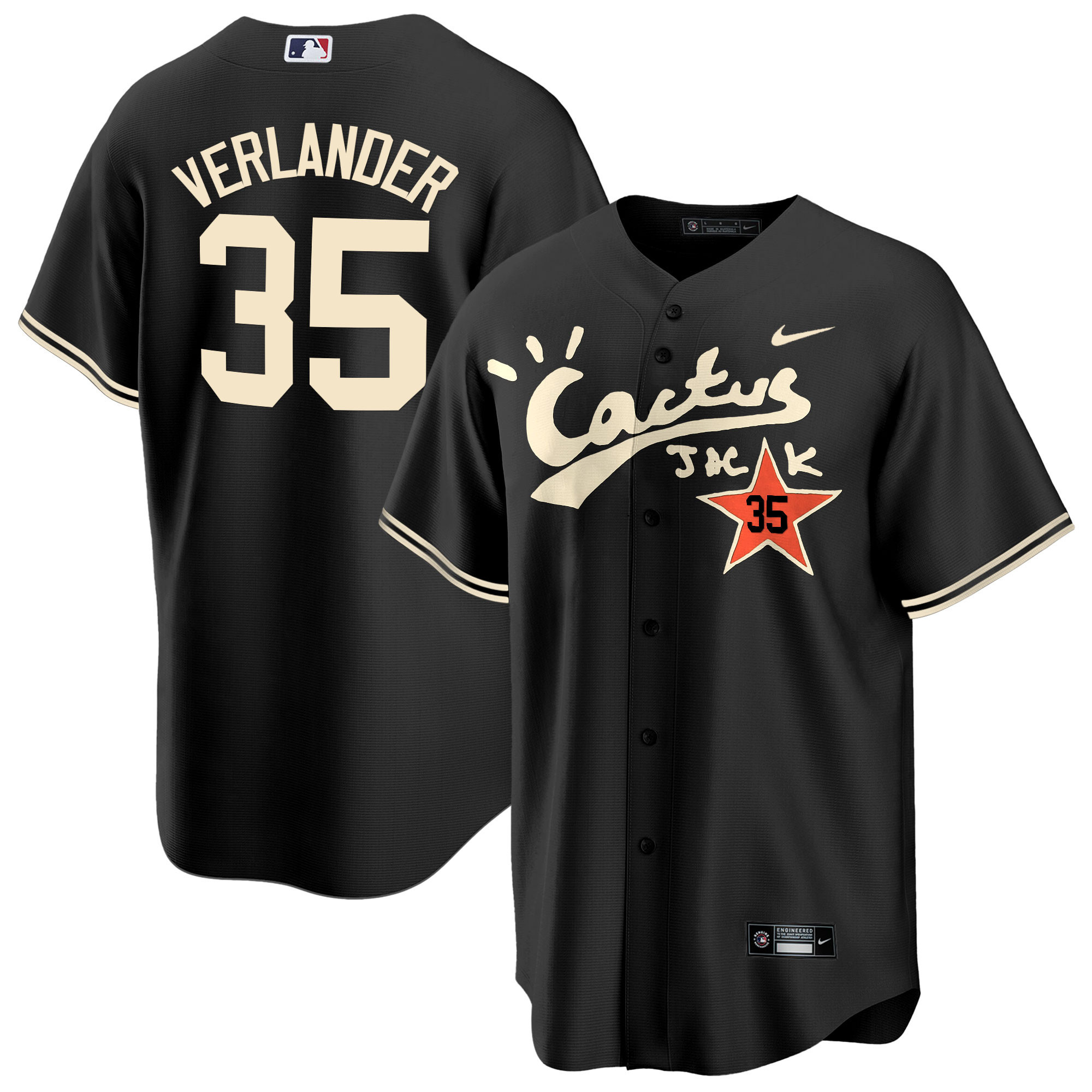 Justin Verlander Men's Houston Astros Cactus Jack Cool Base V2 Black Jersey - All Stitched
