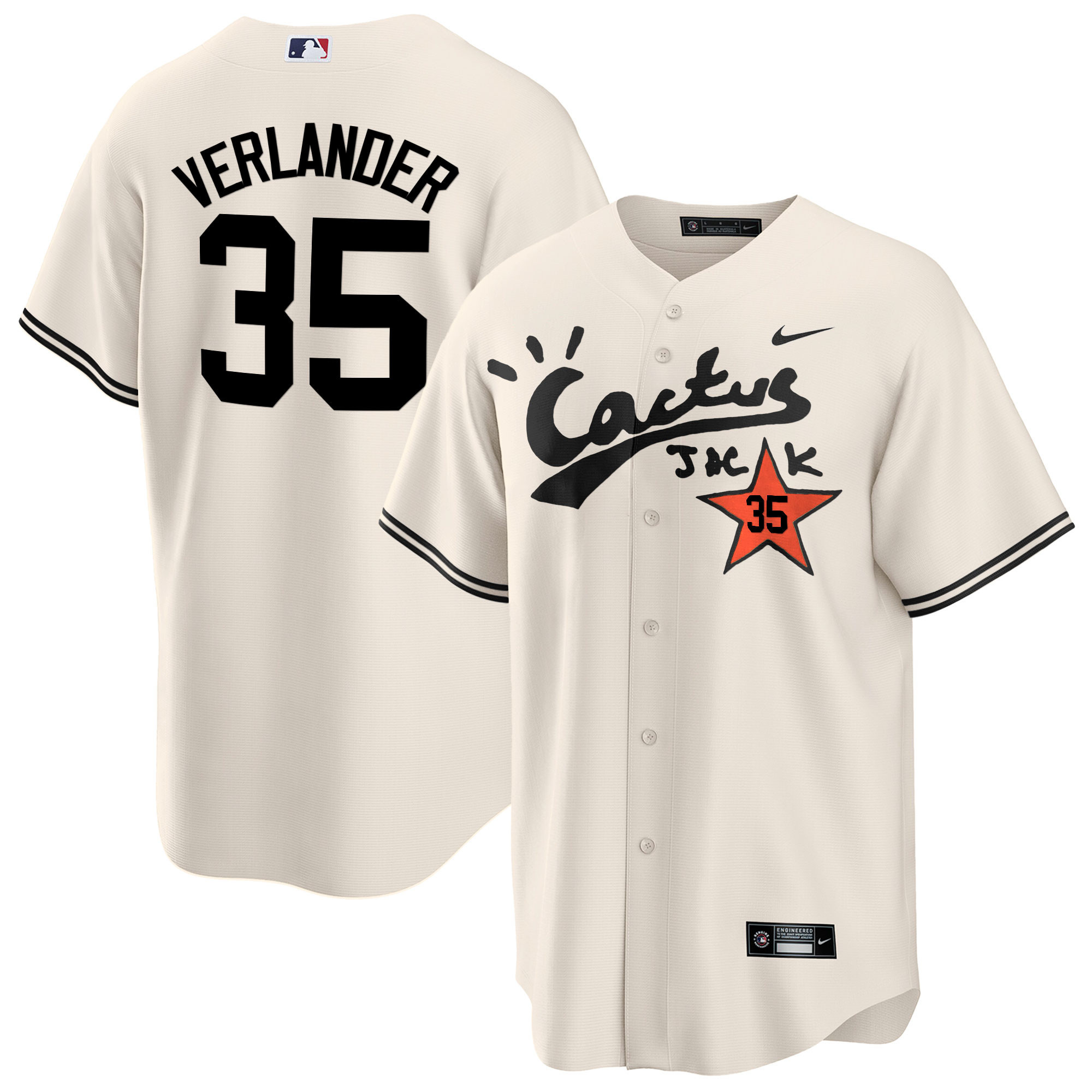 Justin Verlander Men's Houston Astros Cactus Jack Cool Base V2 Cream Jersey - All Stitched