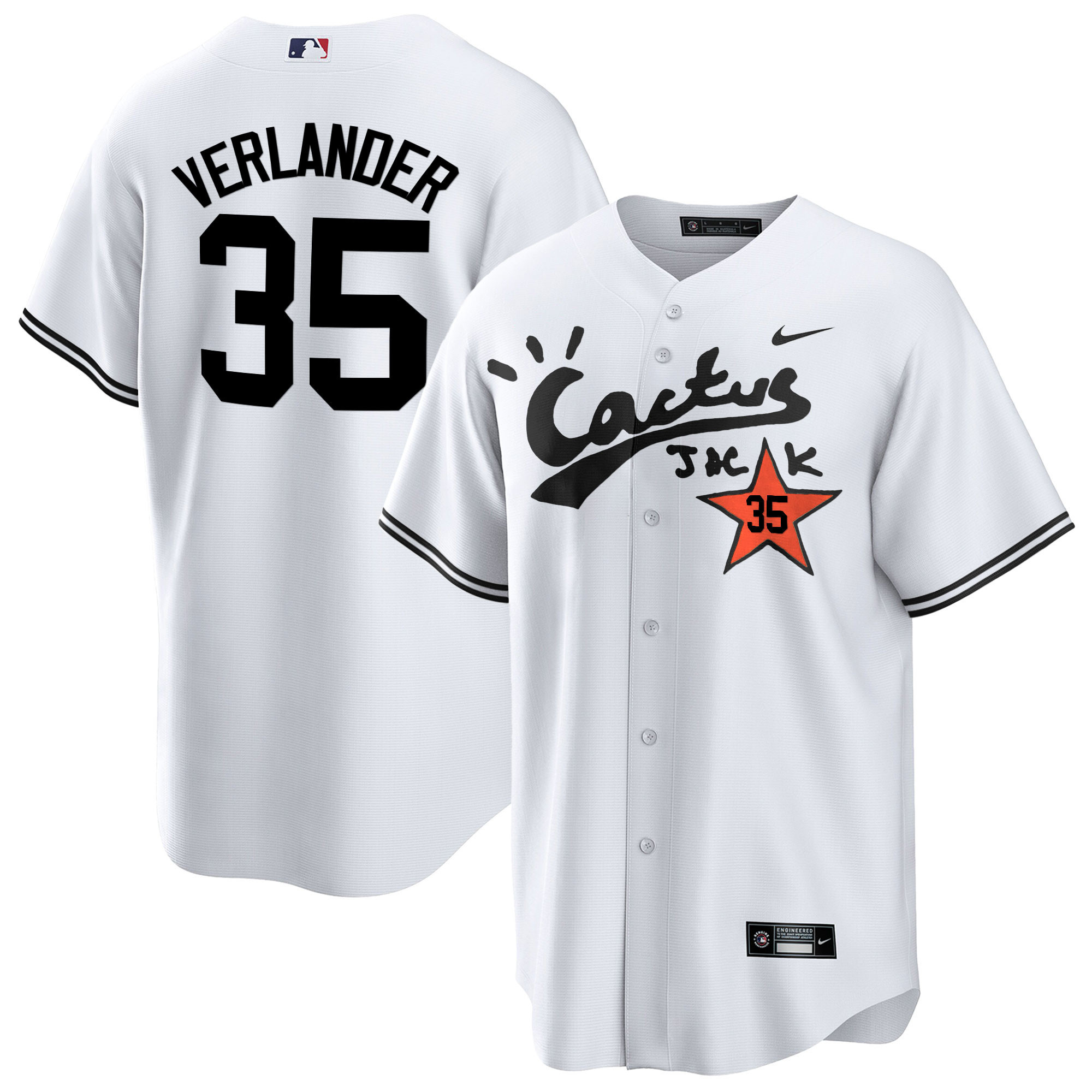 Justin Verlander Men's Houston Astros Cactus Jack Cool Base V2 White Jersey - All Stitched