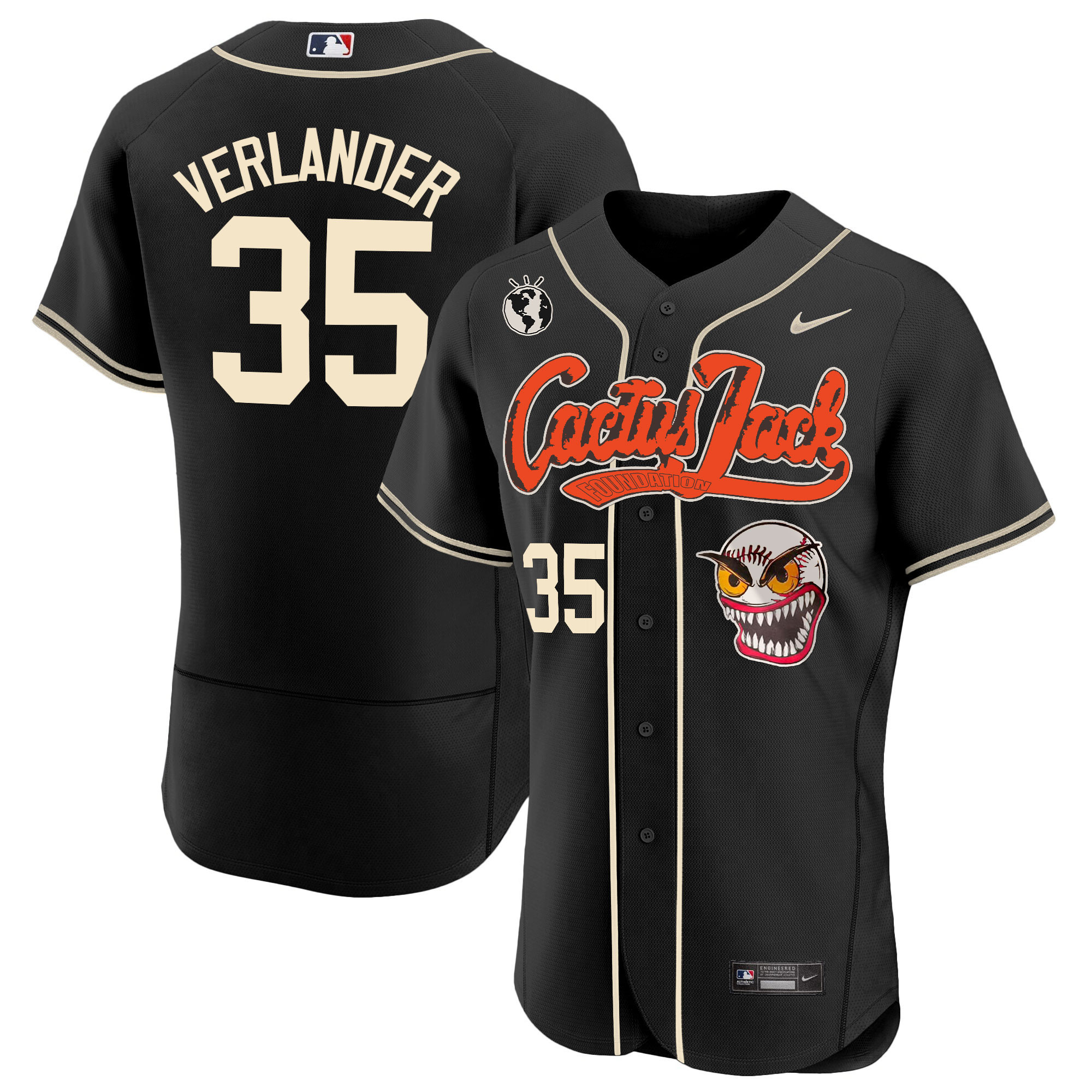 Justin Verlander Men's Houston Astros Cactus Jack Flex Base Black Jersey - All Stitched