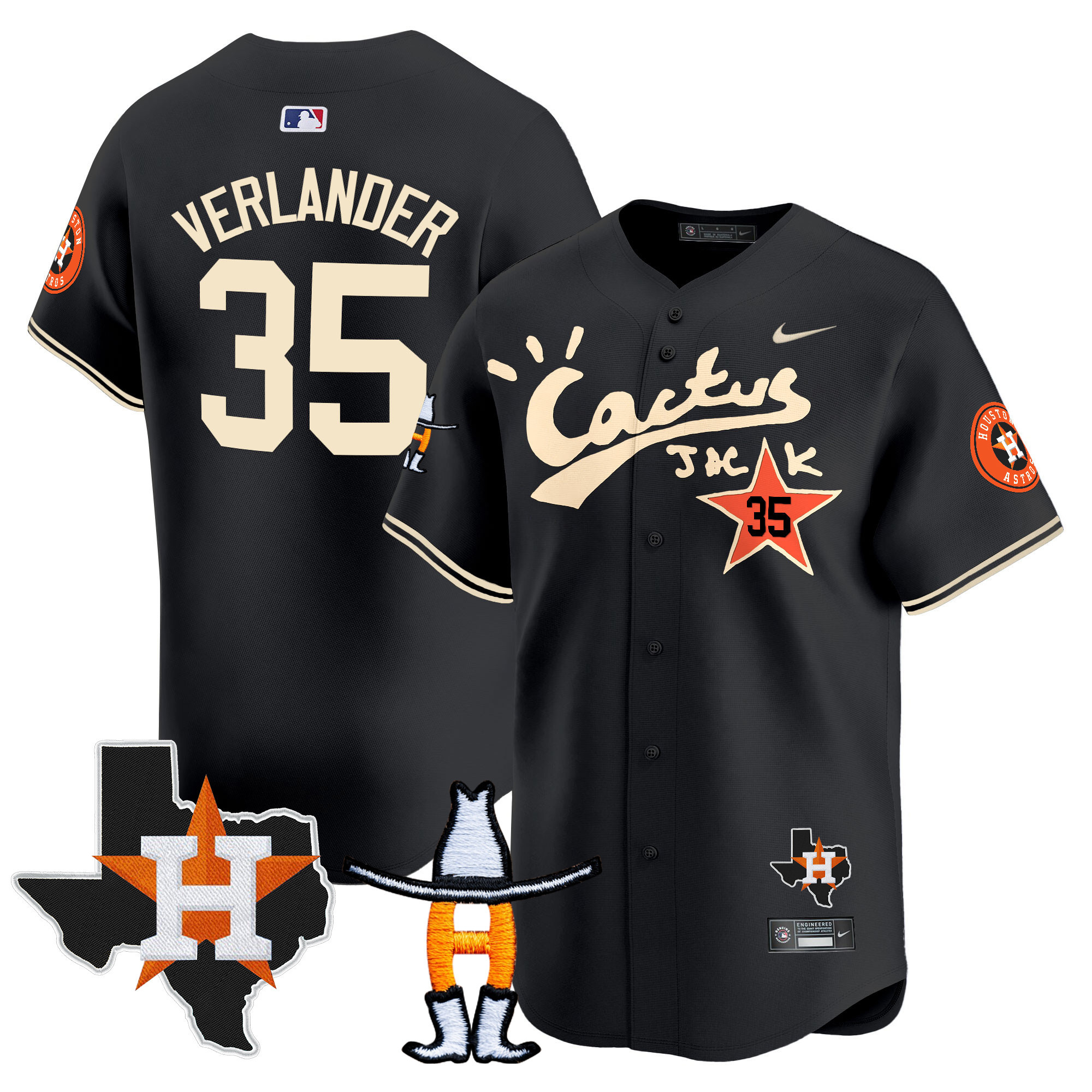 Justin Verlander Men's Houston Astros Cactus Jack Houston Rodeo Patch Vapor Premier Limited Black Jersey - All Stitched