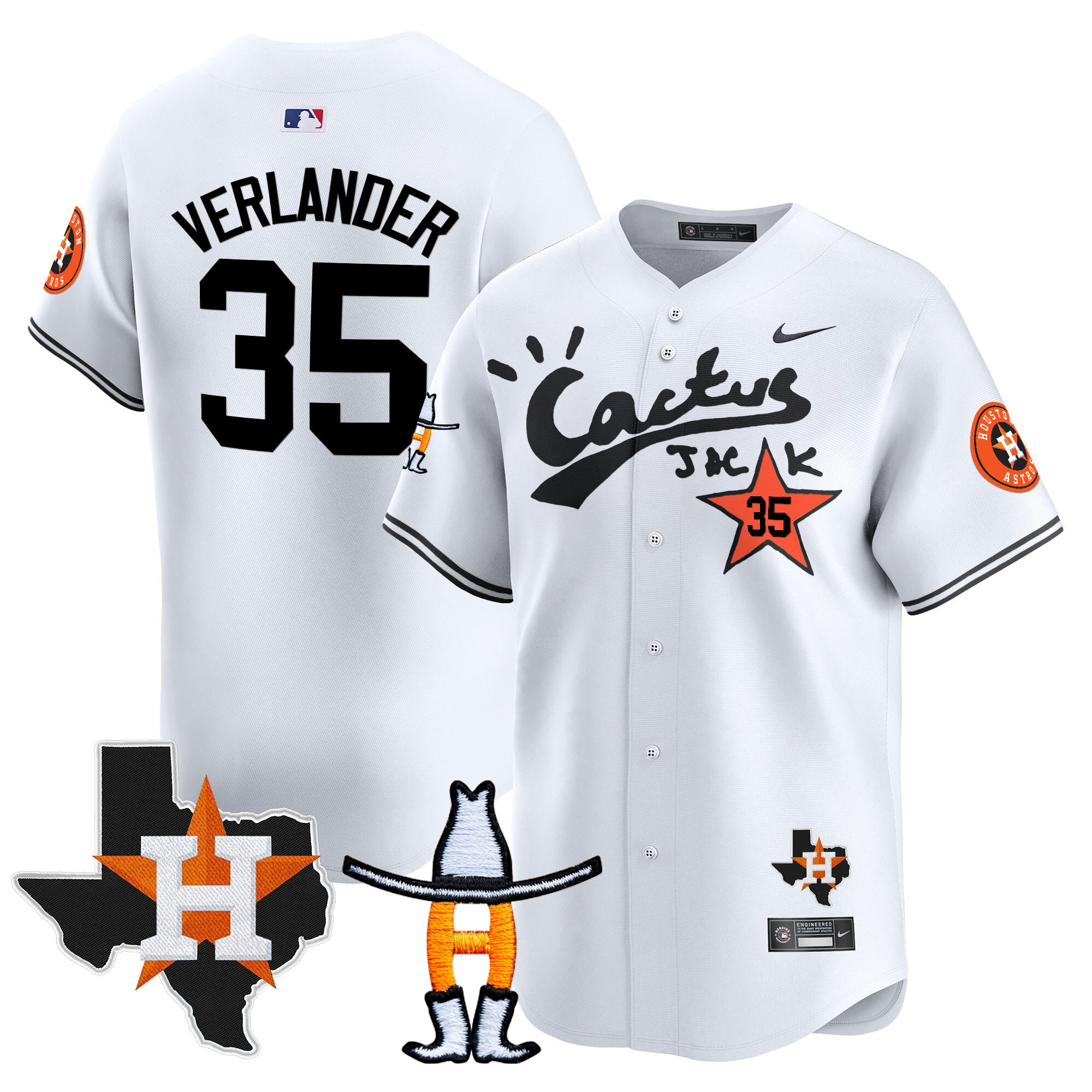 Justin Verlander Men's Houston Astros Cactus Jack Houston Rodeo Patch Vapor Premier Limited White Jersey - All Stitched