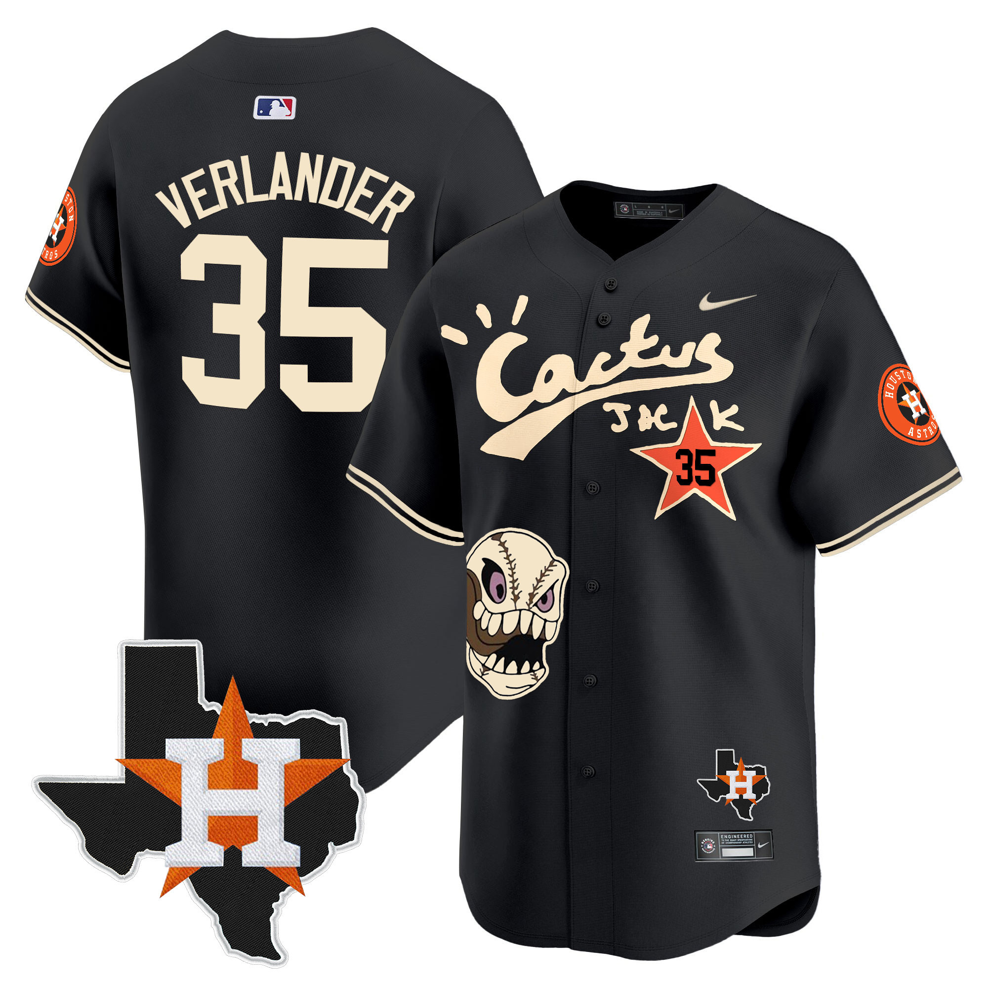 Justin Verlander Men's Houston Astros Cactus Jack Patch Vapor Premier Limited Black Jersey - All Stitched