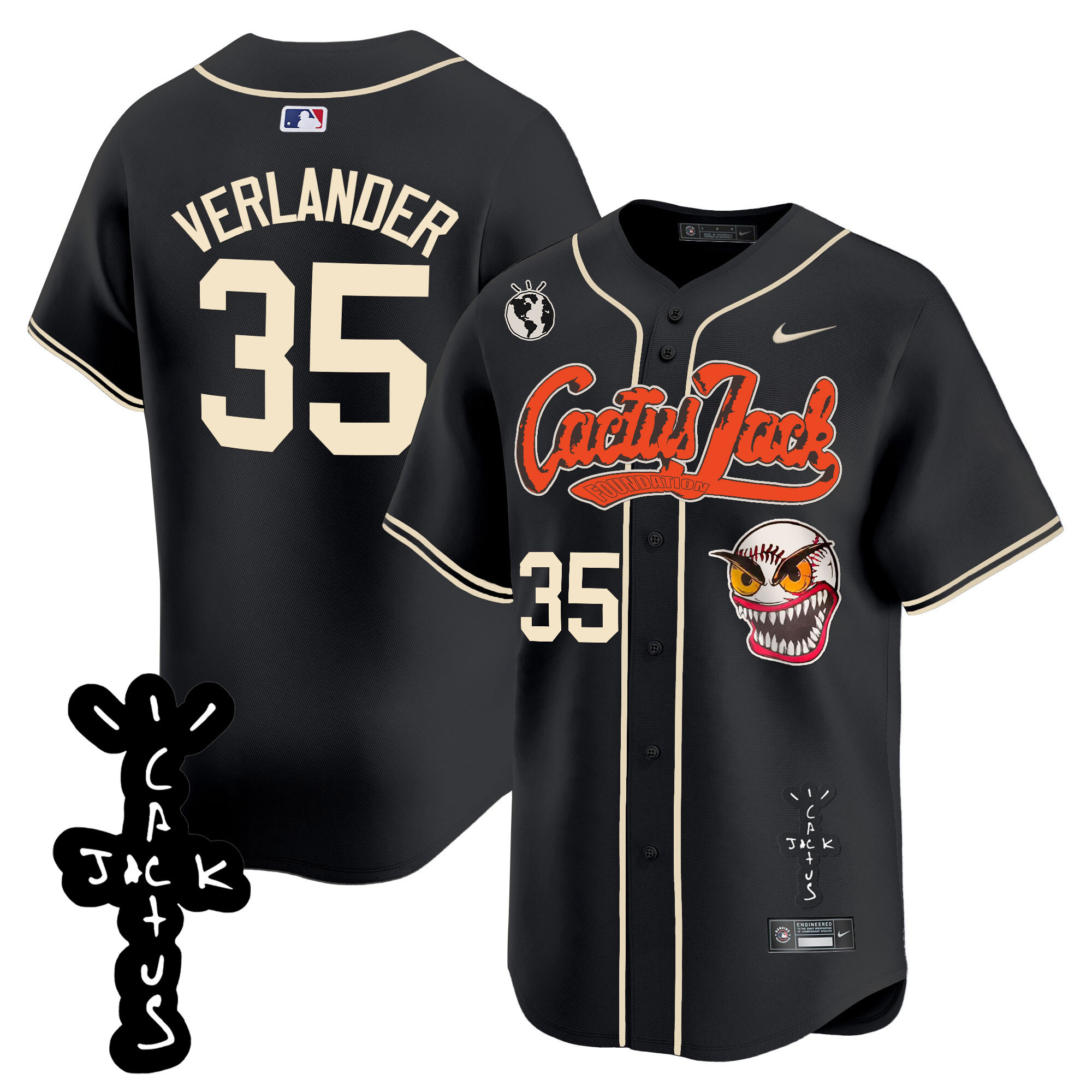 Justin Verlander Men's Houston Astros Cactus Jack Patch Vapor Premier Limited Black Jersey - All Stitched