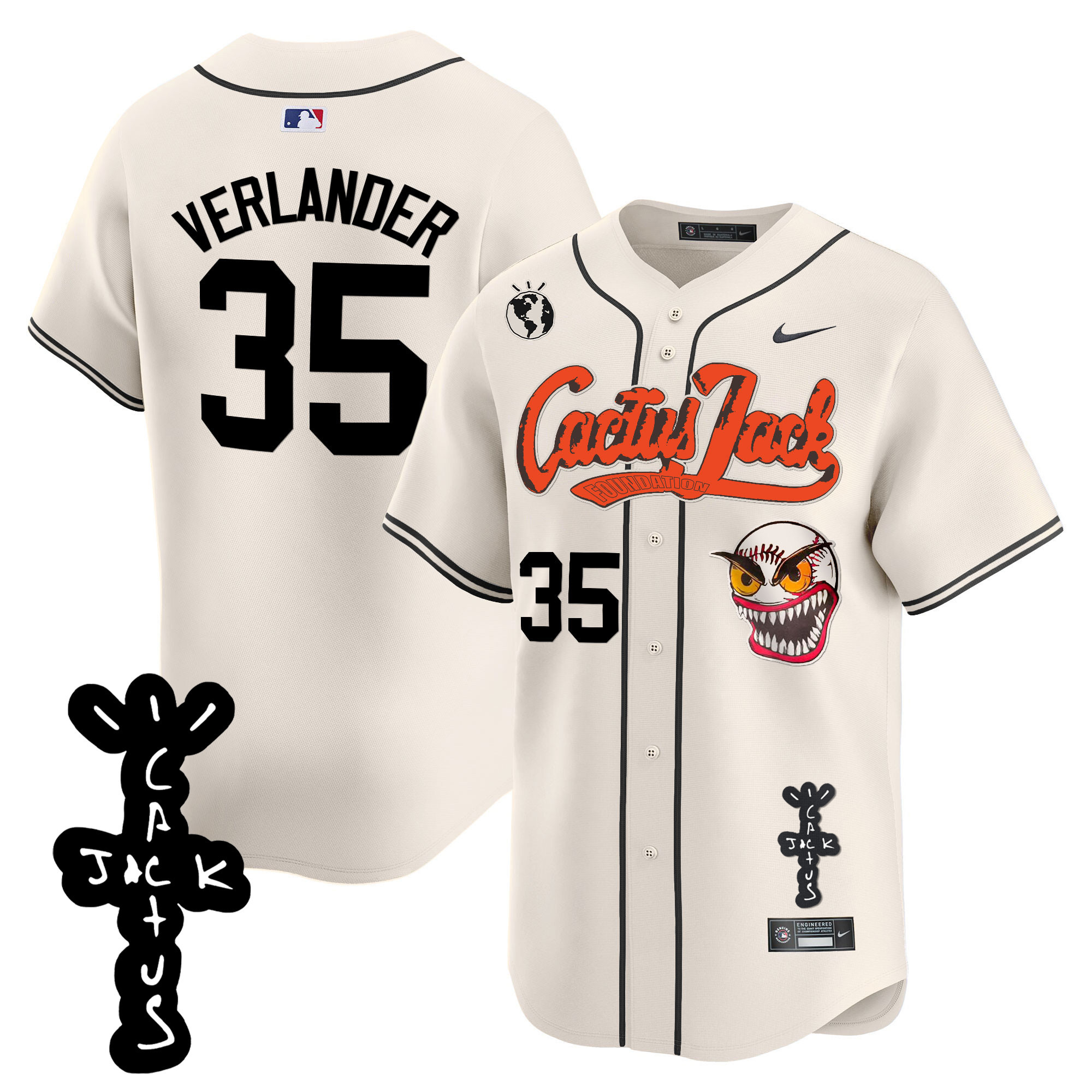Justin Verlander Men's Houston Astros Cactus Jack Patch Vapor Premier Limited Cream Jersey - All Stitched