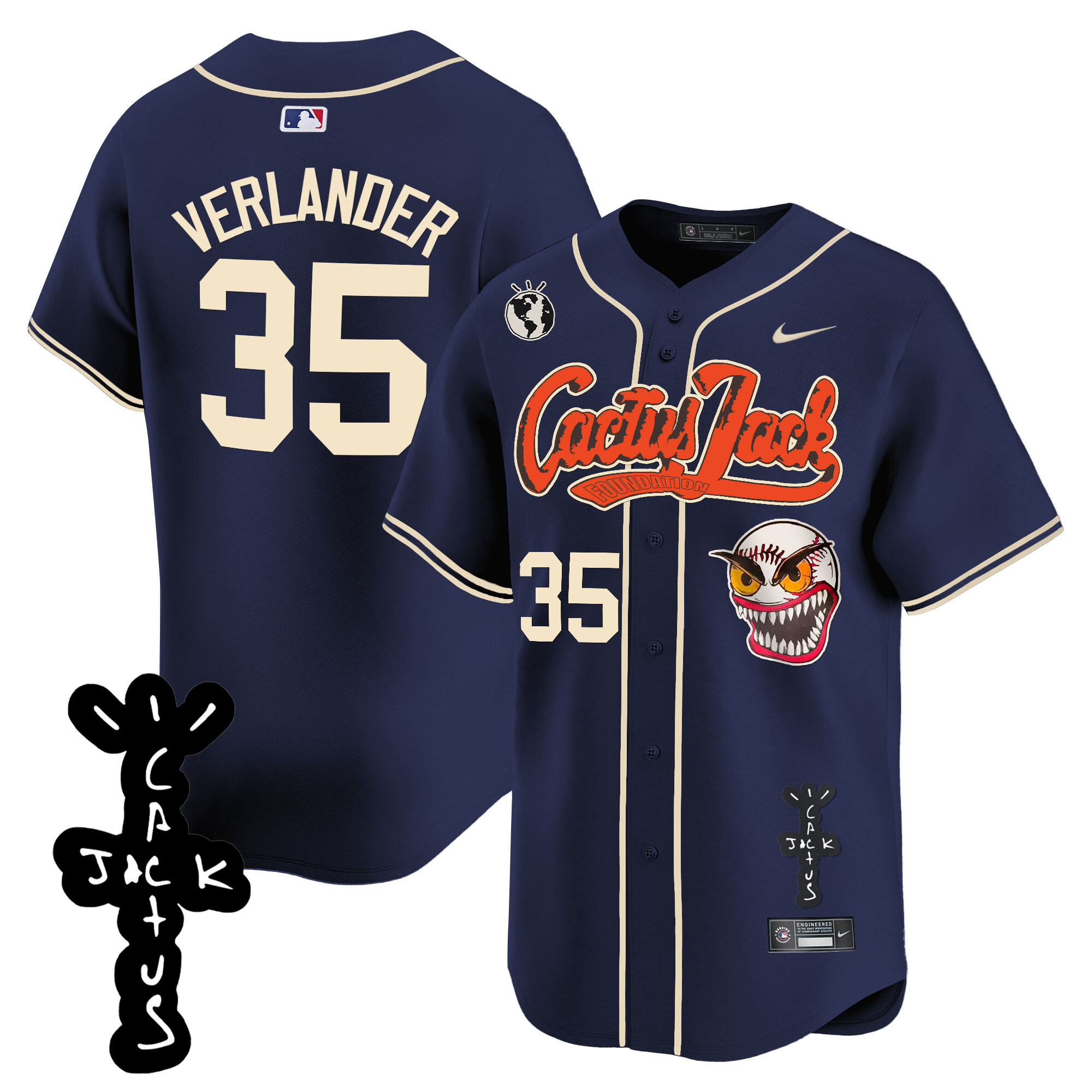 Justin Verlander Men's Houston Astros Cactus Jack Patch Vapor Premier Limited Navy Jersey - All Stitched