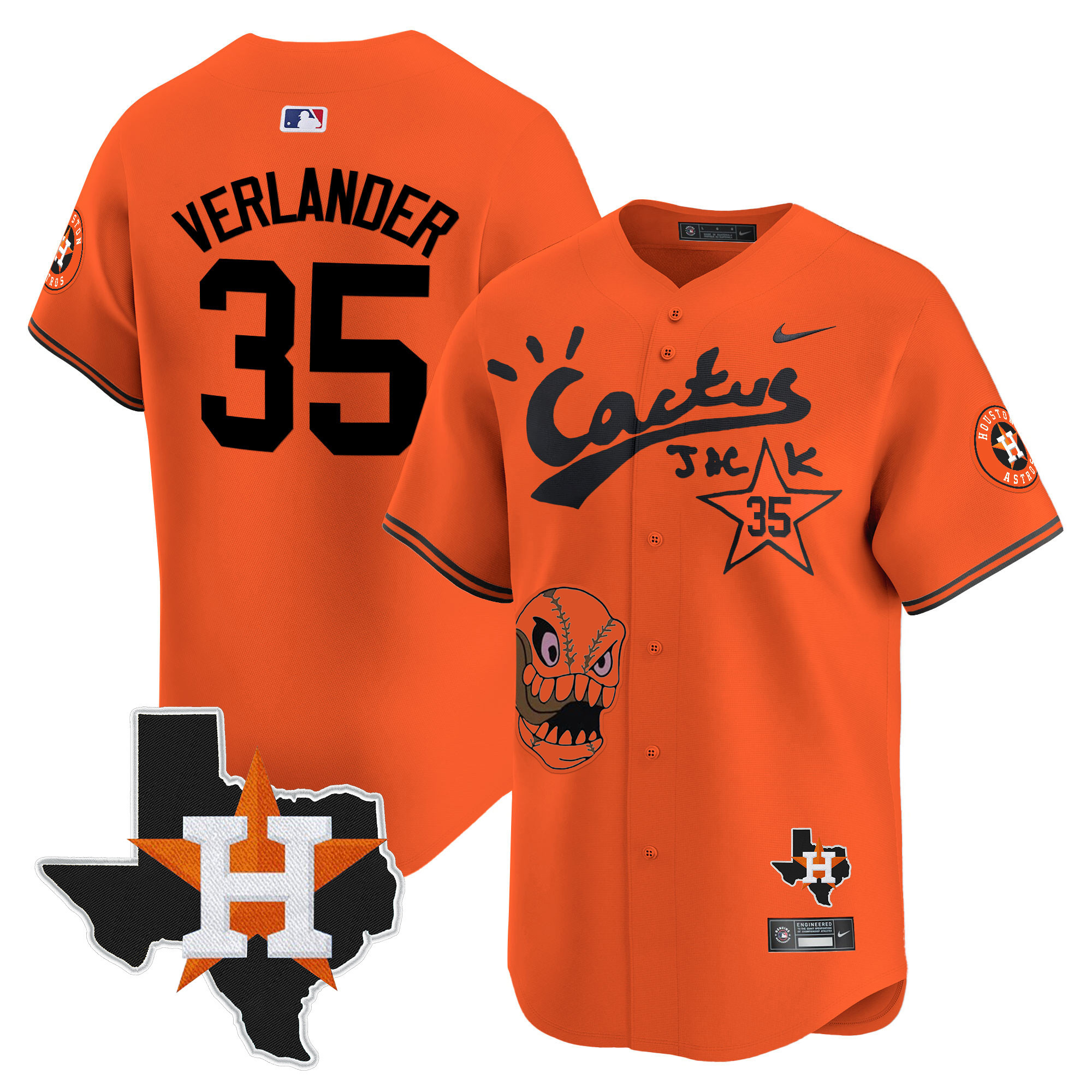 Justin Verlander Men's Houston Astros Cactus Jack Patch Vapor Premier Limited Orange Jersey - All Stitched