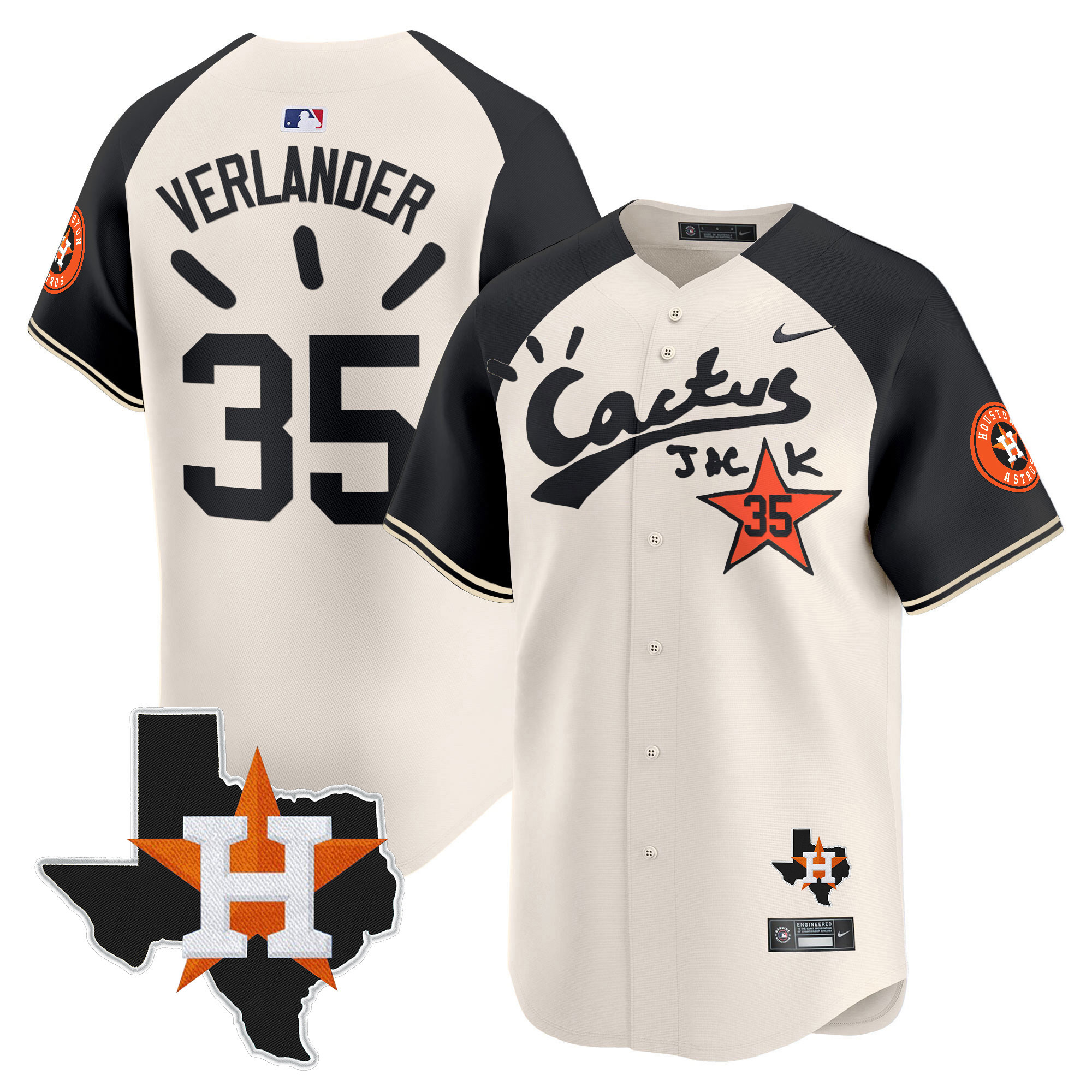 Justin Verlander Men's Houston Astros Cactus Jack Patch Vapor Premier Limited V10 Cream Alternate Jersey - All Stitched