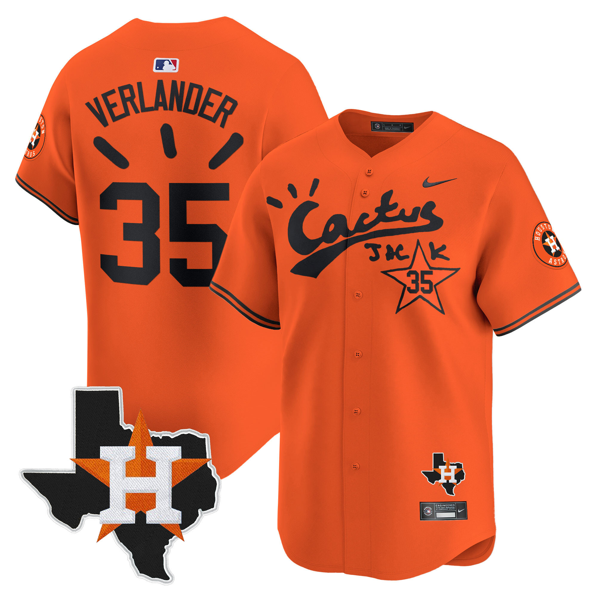 Justin Verlander Men's Houston Astros Cactus Jack Patch Vapor Premier Limited V10 Orange Jersey - All Stitched