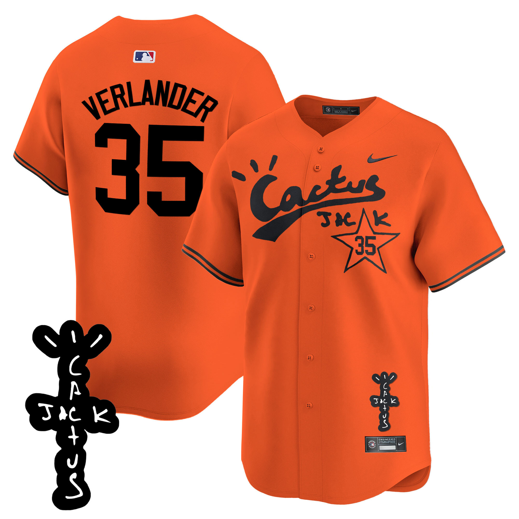 Justin Verlander Men's Houston Astros Cactus Jack Patch Vapor Premier Limited V2 Orange Jersey - All Stitched