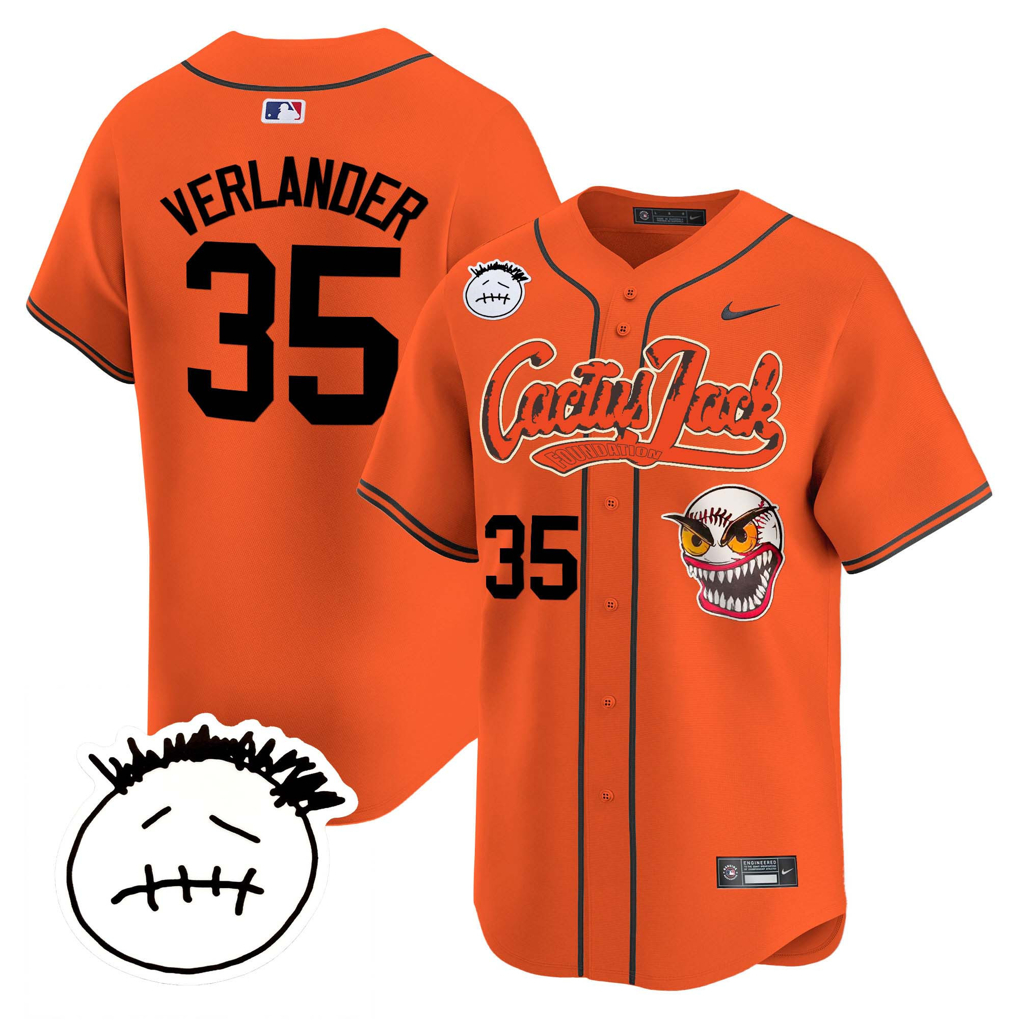 Justin Verlander Men's Houston Astros Cactus Jack Patch Vapor Premier Limited V3 Orange Jersey - All Stitched