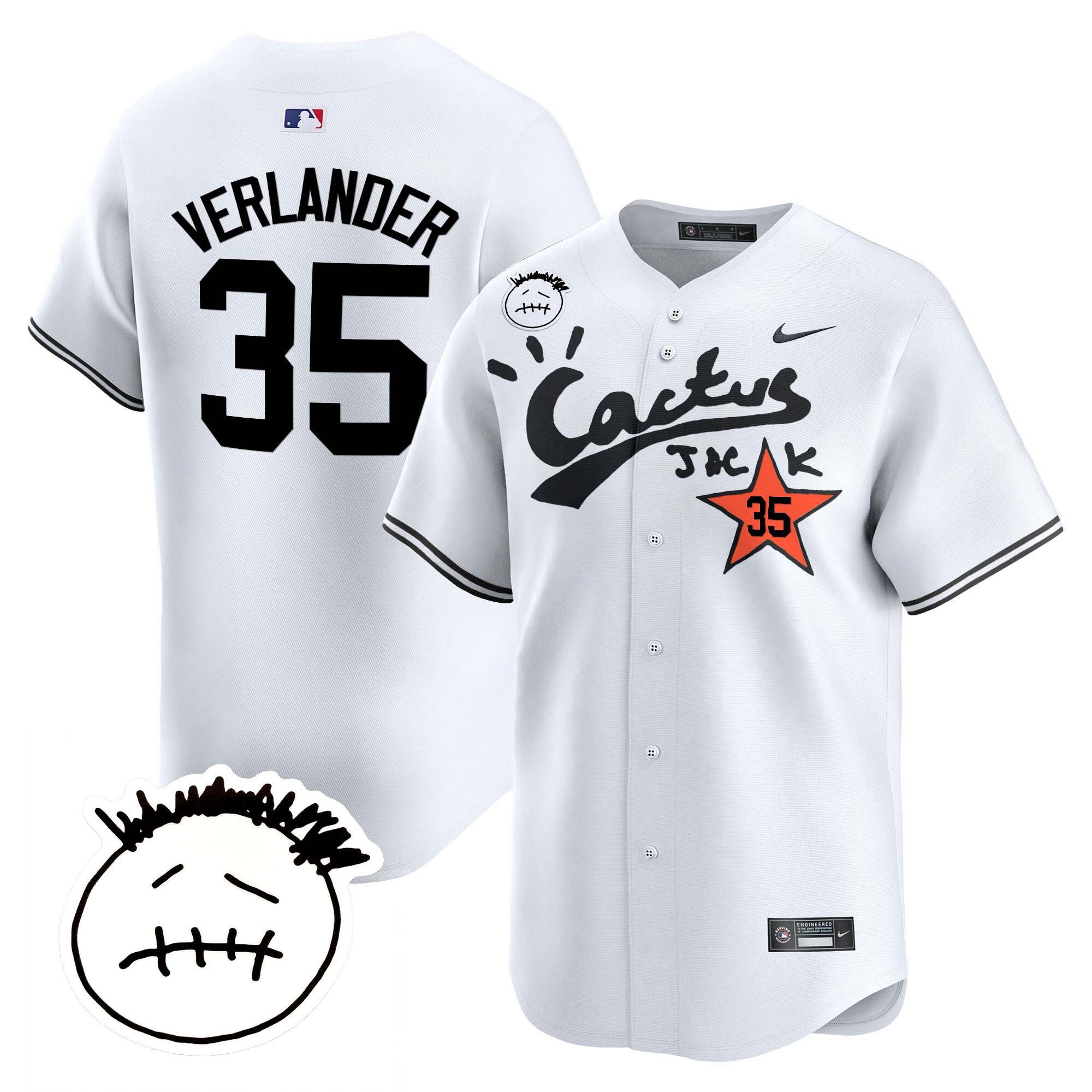 Justin Verlander Men's Houston Astros Cactus Jack Patch Vapor Premier Limited V5 White Jersey - All Stitched