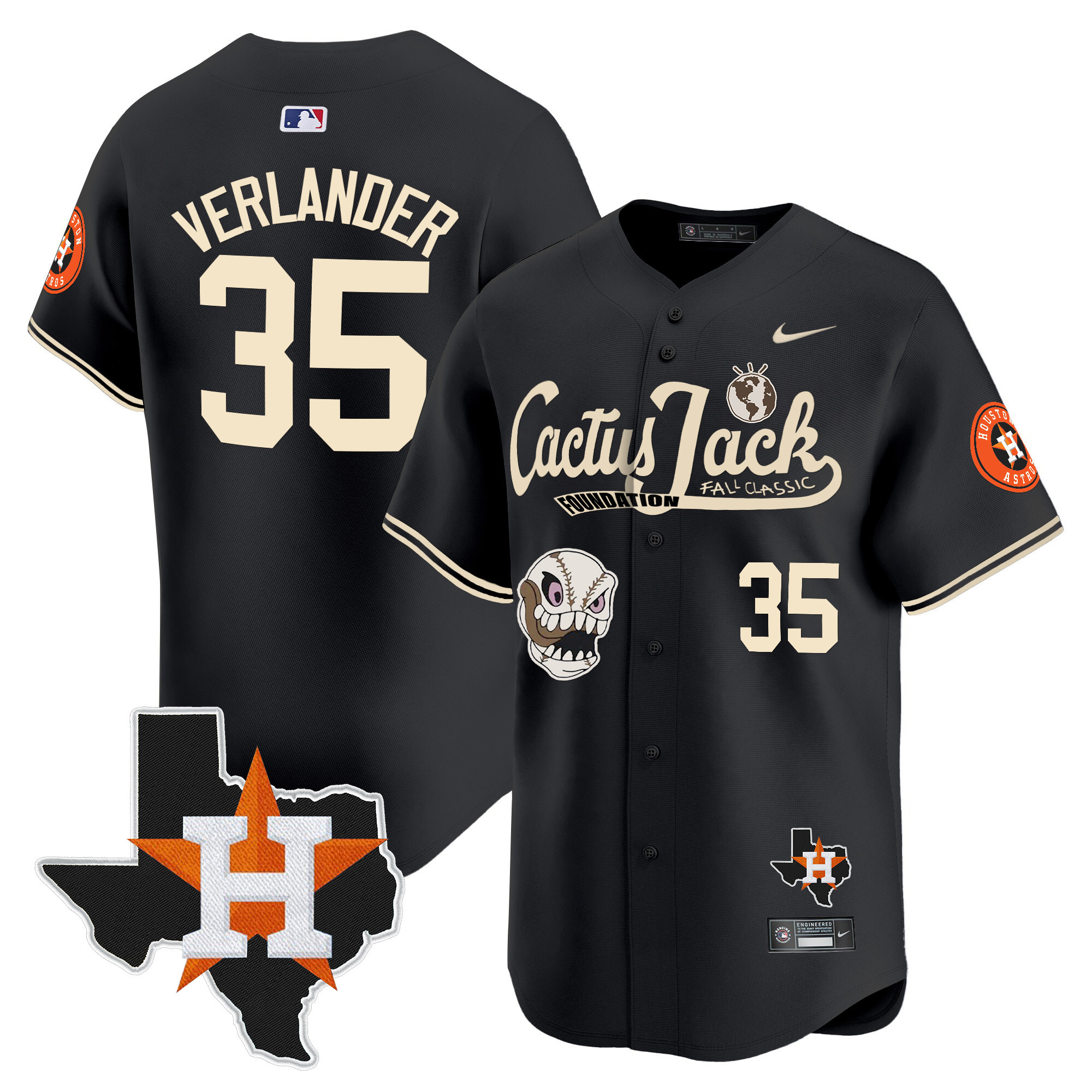 Justin Verlander Men's Houston Astros Cactus Jack Patch Vapor Premier Limited V8 Black Jersey - All Stitched