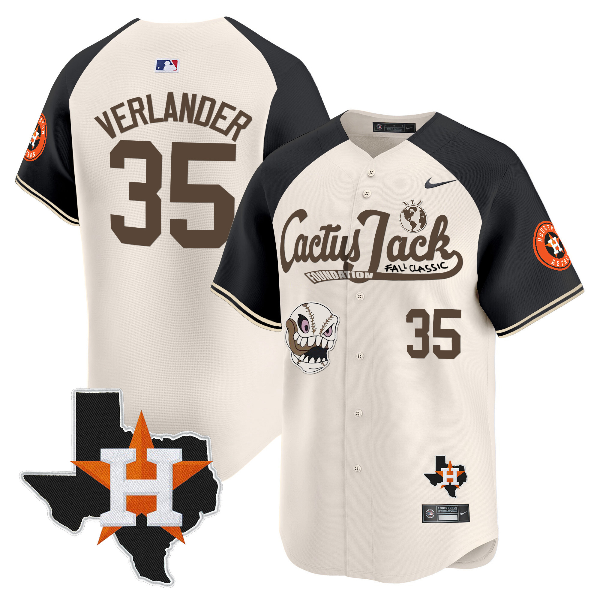 Justin Verlander Men's Houston Astros Cactus Jack Patch Vapor Premier Limited V8 Cream Alternate Jersey - All Stitched