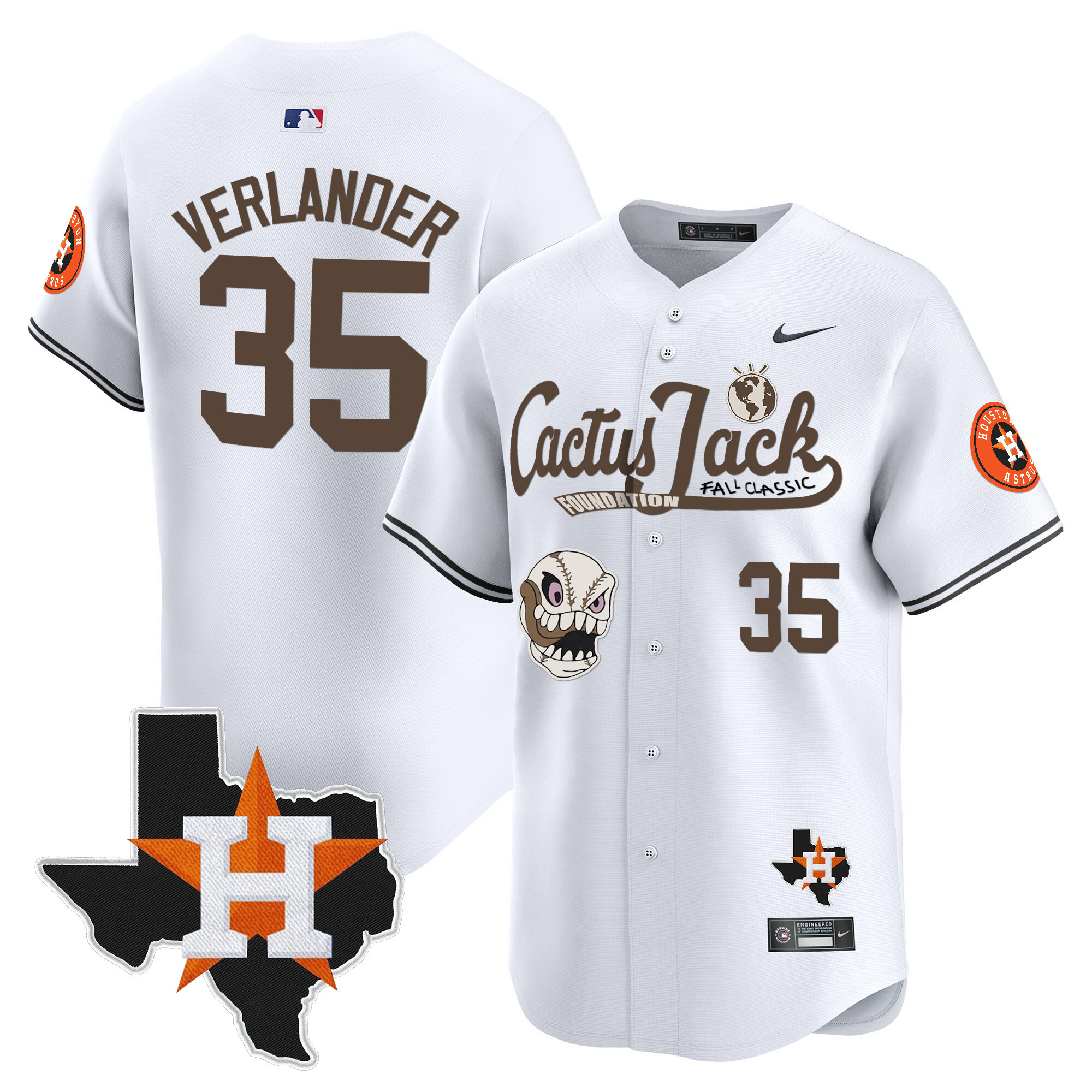 Justin Verlander Men's Houston Astros Cactus Jack Patch Vapor Premier Limited V8 White Jersey - All Stitched