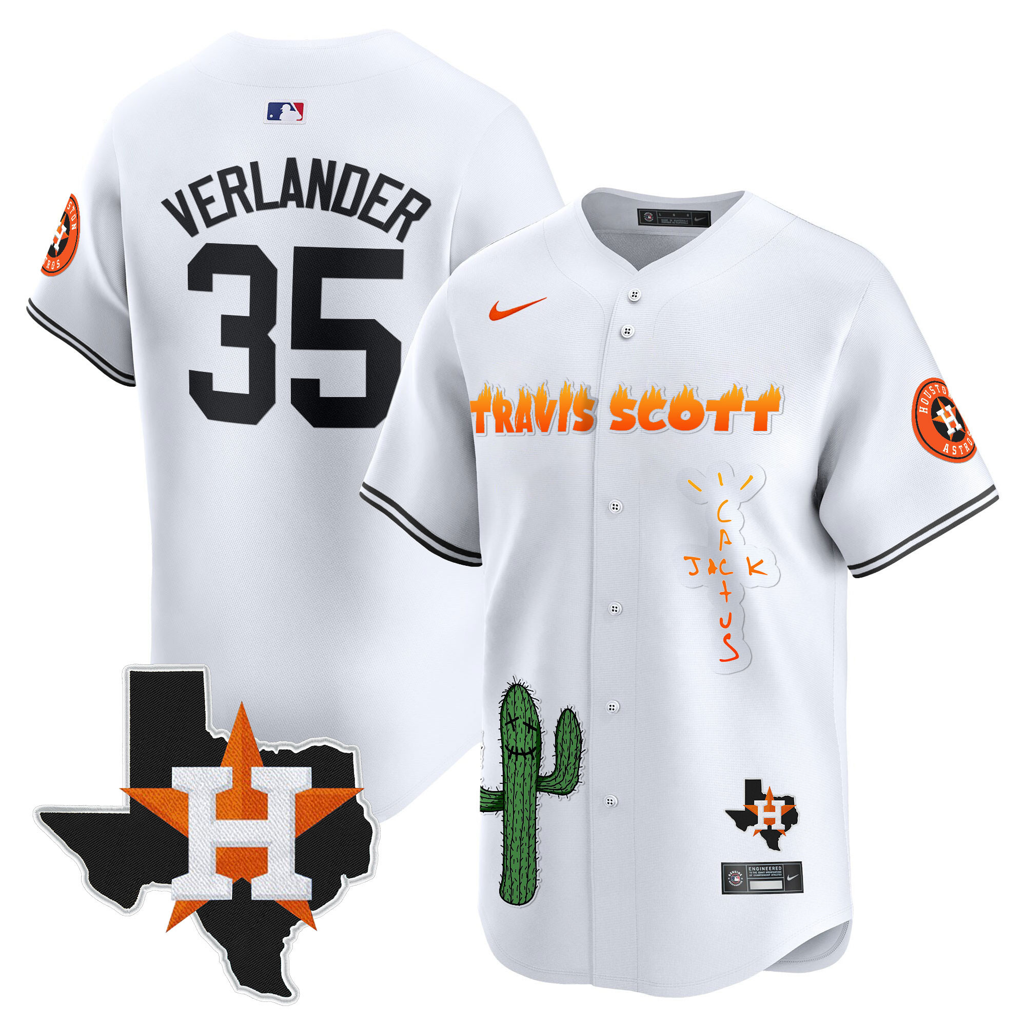 Justin Verlander Men's Houston Astros Cactus Jack Patch Vapor Premier Limited V9 White Jersey - All Stitched