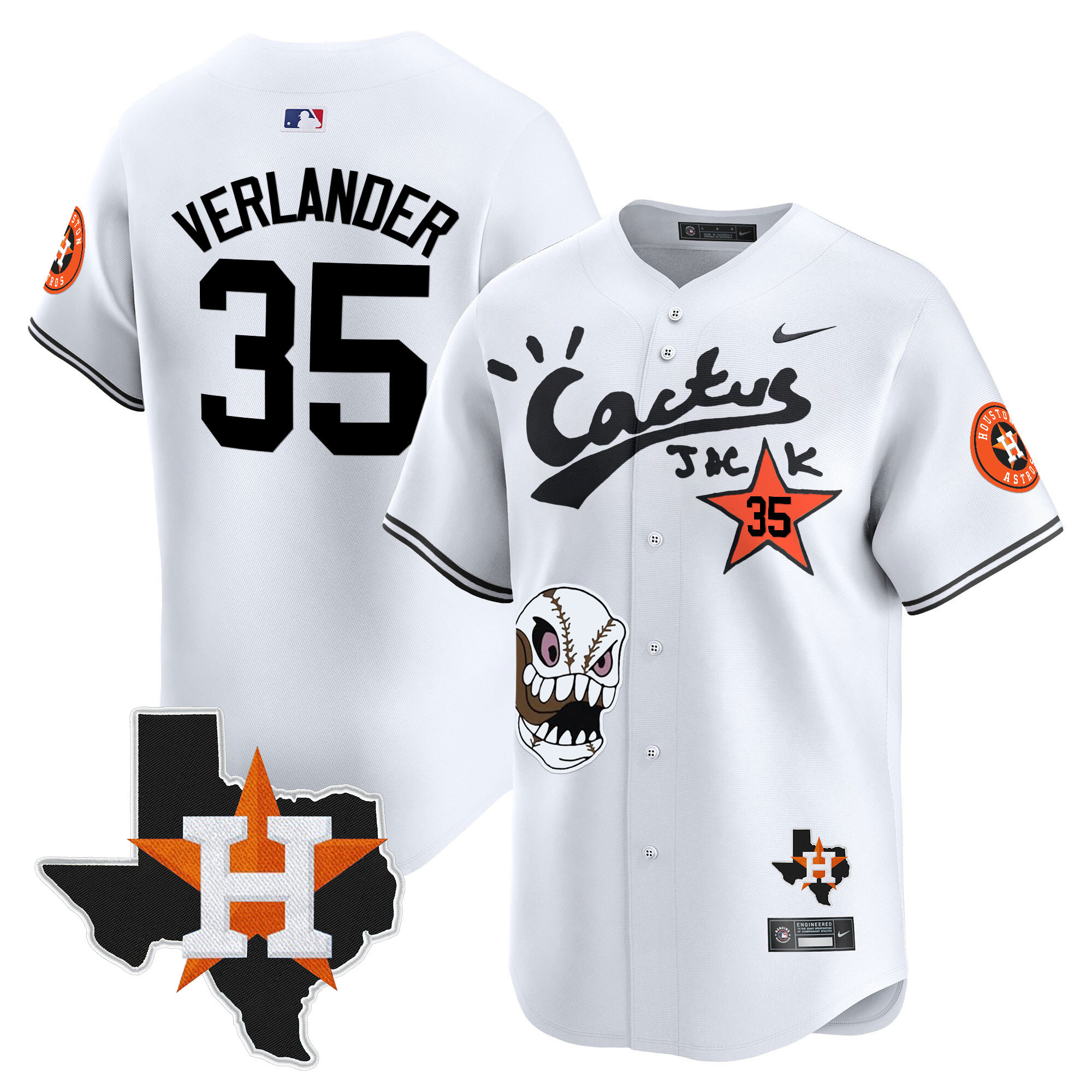 Justin Verlander Men's Houston Astros Cactus Jack Patch Vapor Premier Limited White Jersey - All Stitched