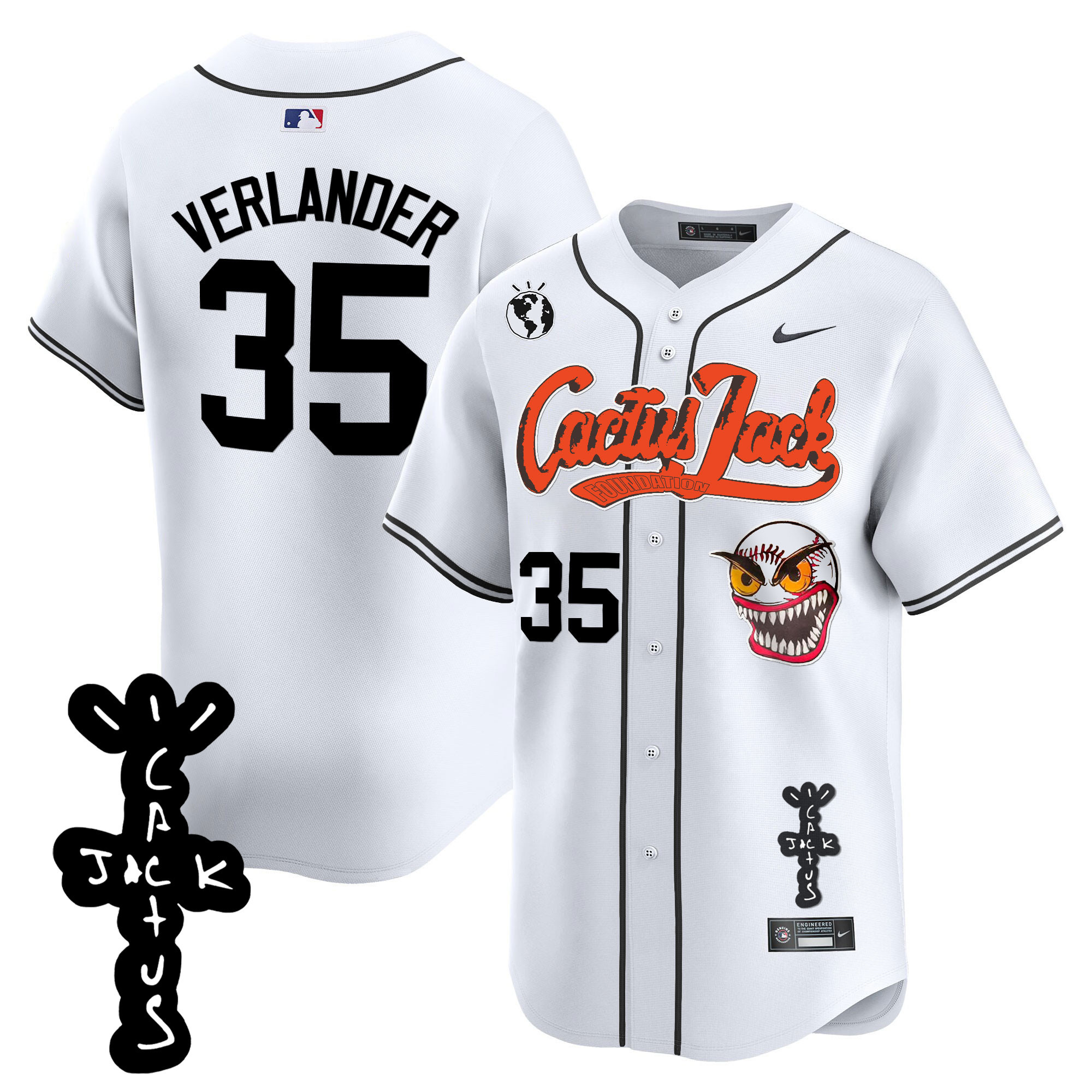 Justin Verlander Men's Houston Astros Cactus Jack Patch Vapor Premier Limited White Jersey - All Stitched