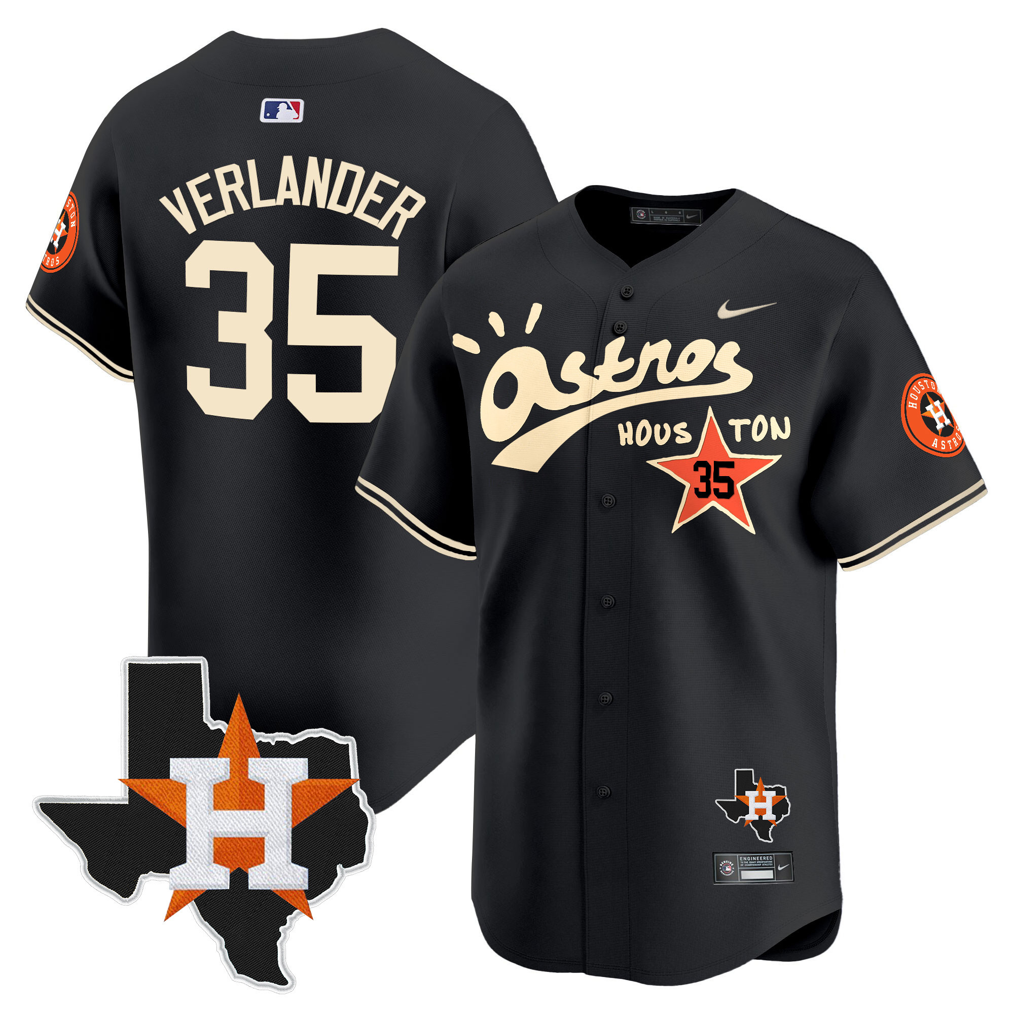 Justin Verlander Men's Houston Astros Cactus Jack Style Vapor Premier Limited Black Jersey - All Stitched