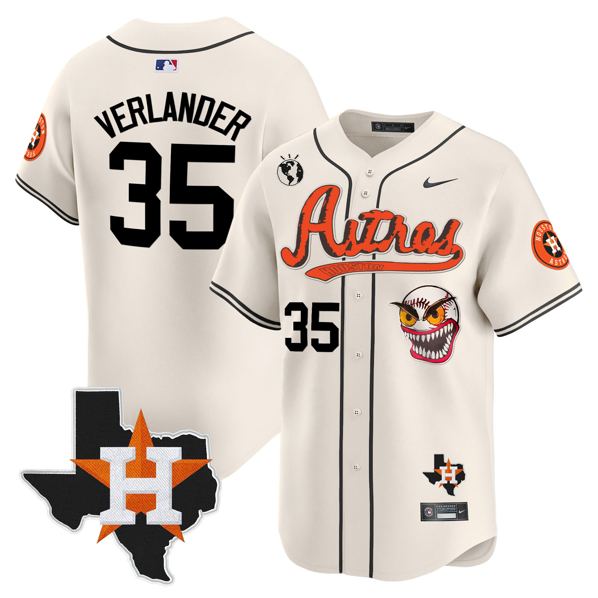 Justin Verlander Men's Houston Astros Cactus Jack Style Vapor Premier Limited V2 Cream Jersey - All Stitched