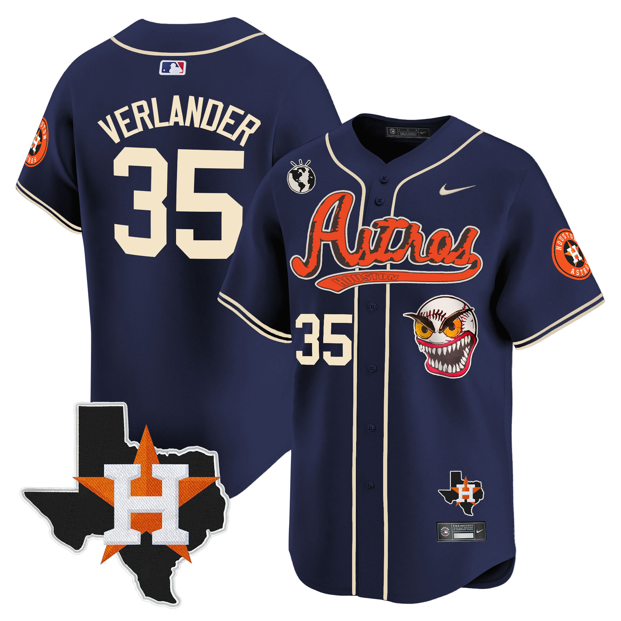Justin Verlander Men's Houston Astros Cactus Jack Style Vapor Premier Limited V2 Navy Jersey - All Stitched