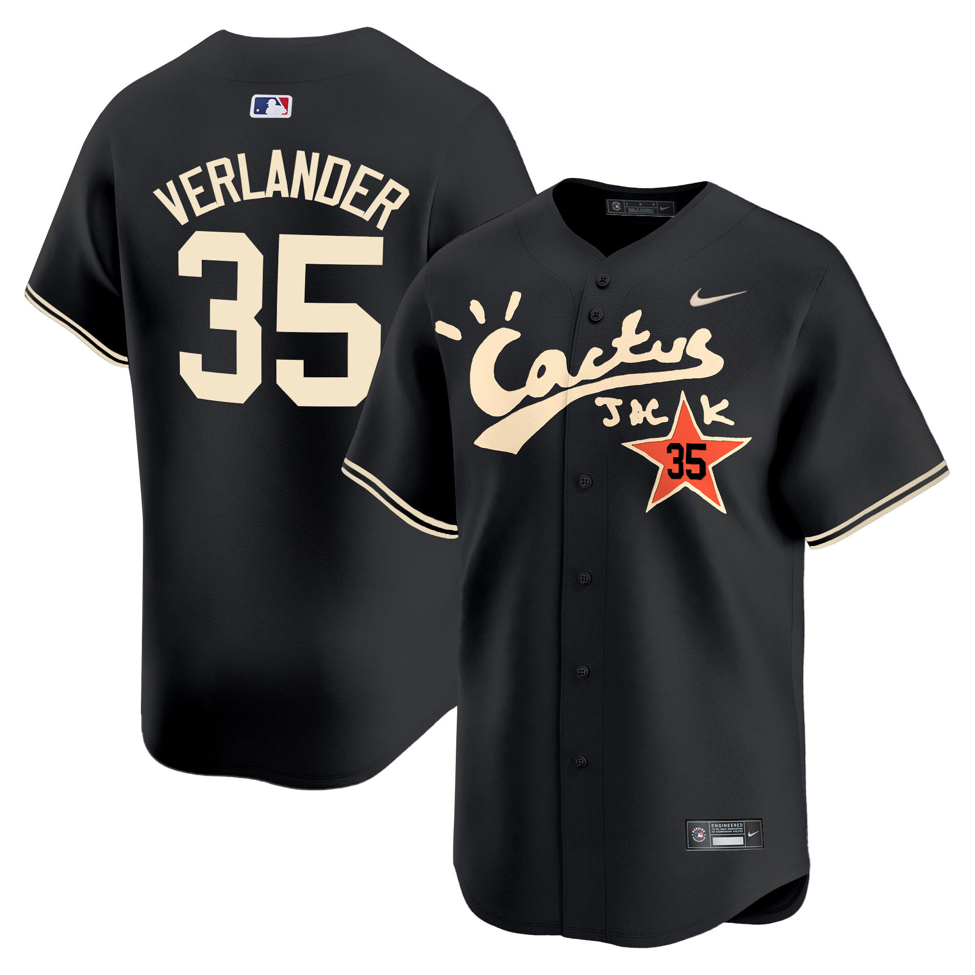 Justin Verlander Men's Houston Astros Cactus Jack Vapor Premier Limited V2 Black Jersey - All Stitched
