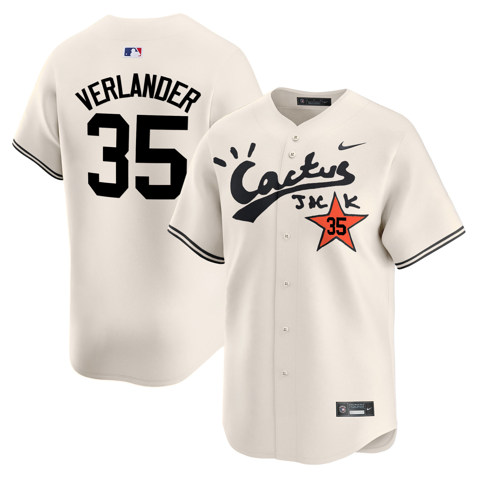 Justin Verlander Men's Houston Astros Cactus Jack Vapor Premier Limited V2 Cream Jersey - All Stitched
